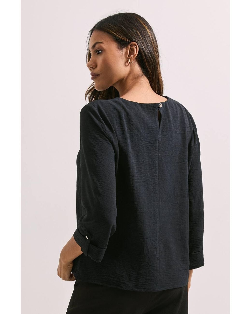 Dorothy Perkins Black 3/4 Roll Sleeve Blouse