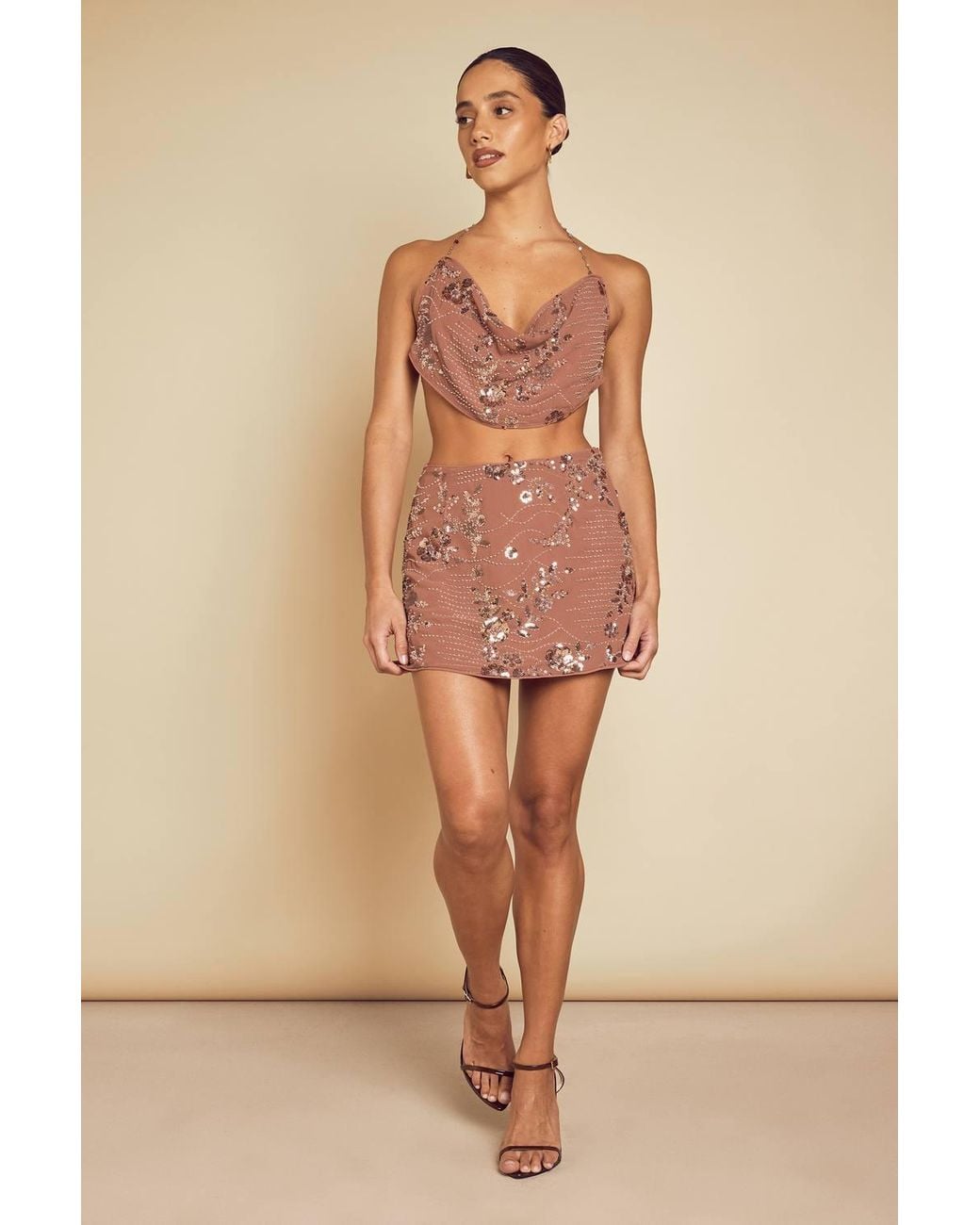 MissPap Natural Embellished Mini Skirt