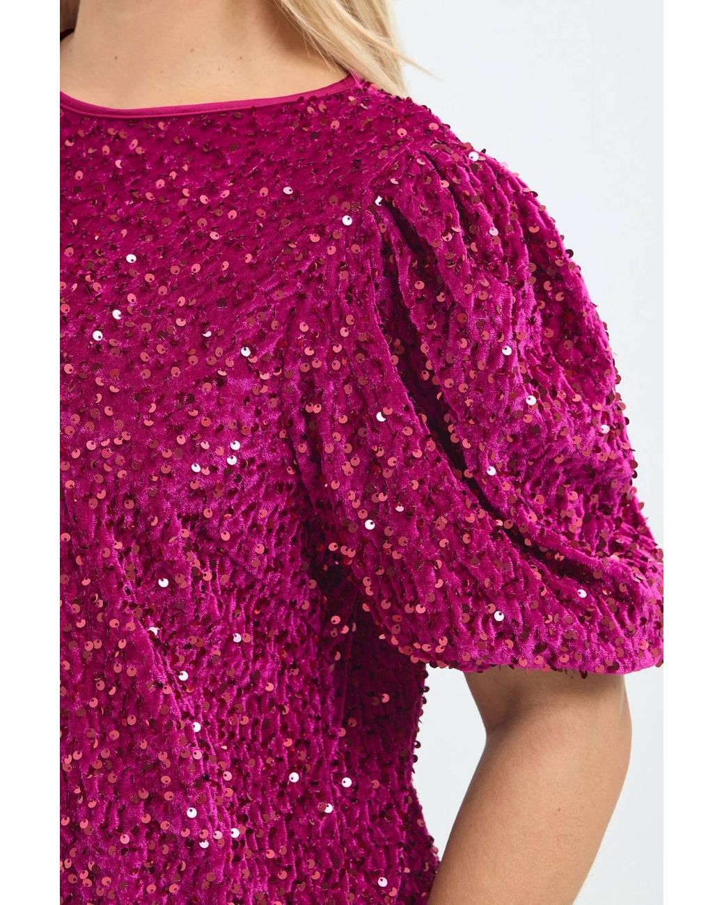 Yours Red Puff Sleeve Sequin Top