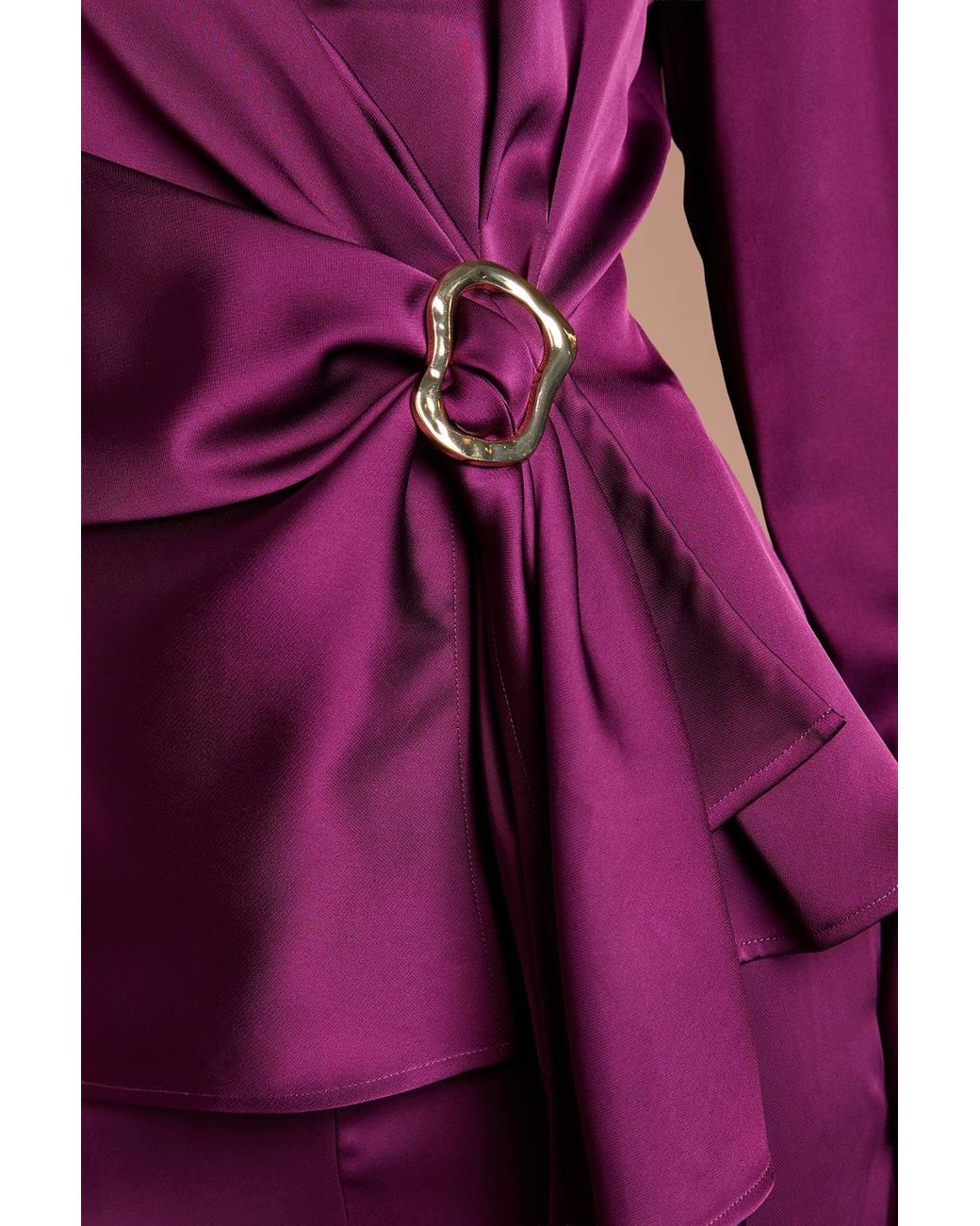 Coast Purple Drape Detail Cuffed Satin Shirt