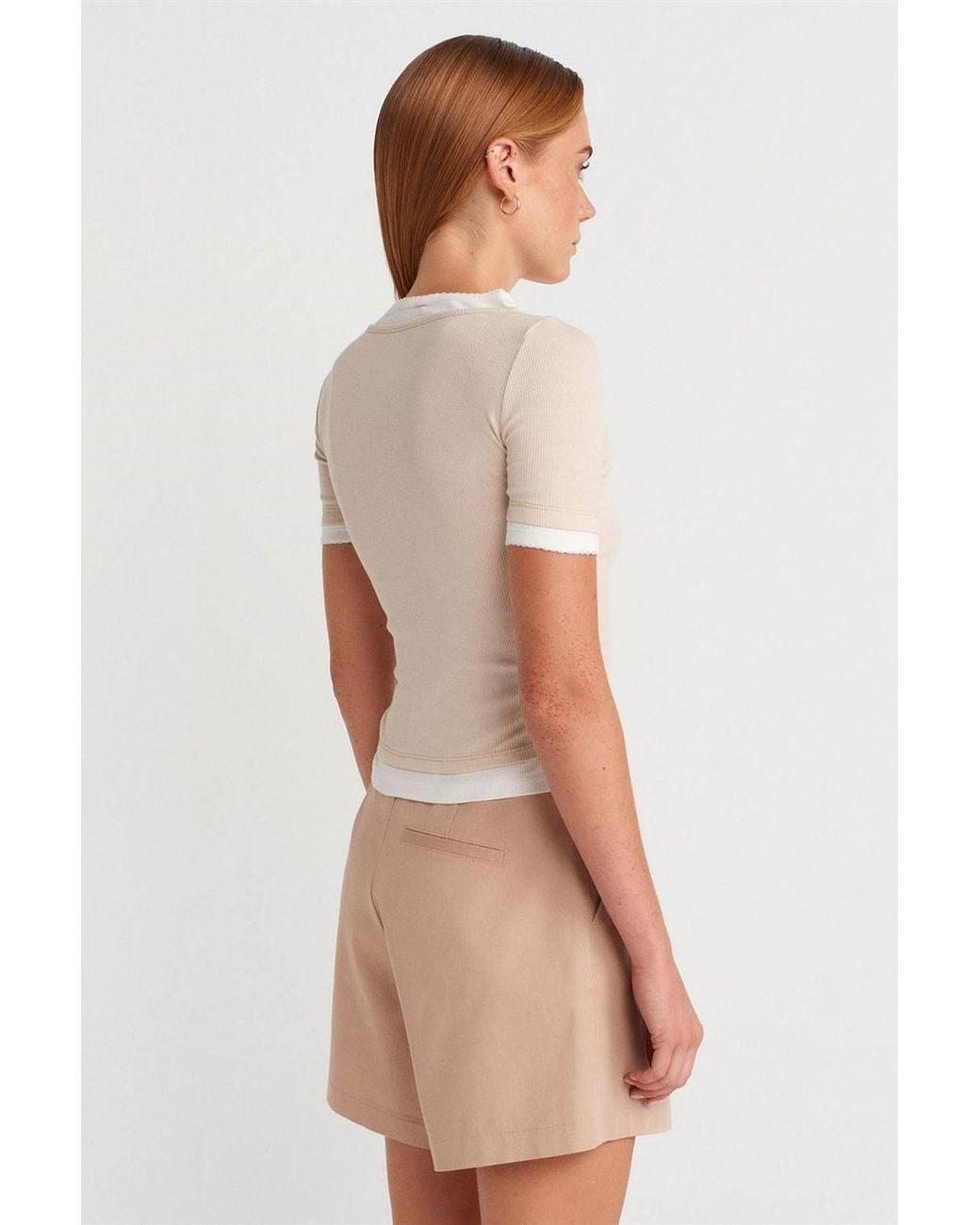 Dilvin Natural Crop Slim-Fit Crew Neck T-Shirt