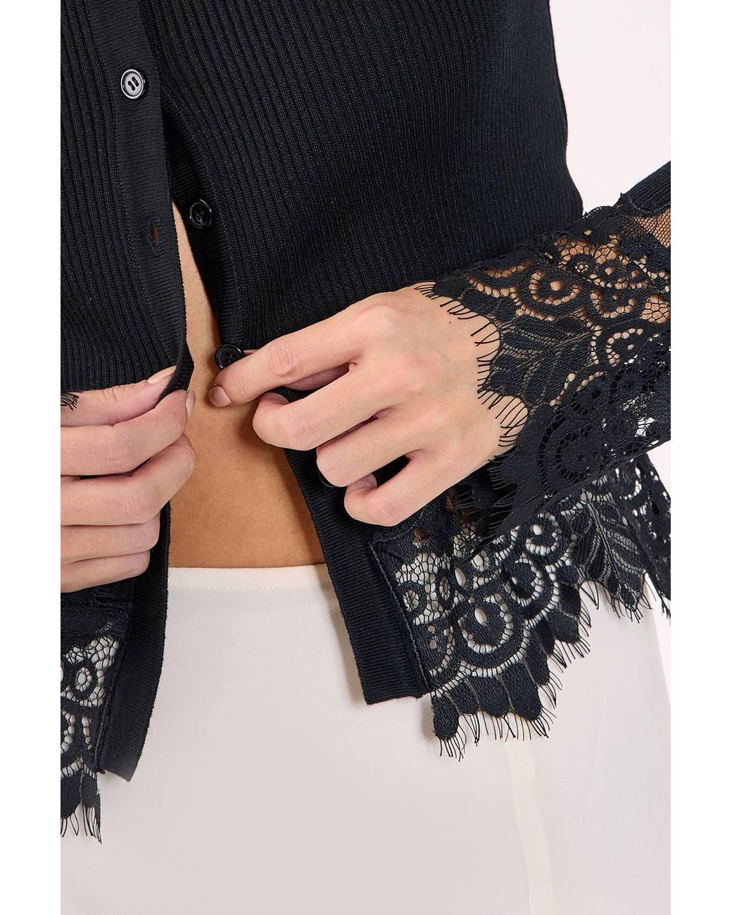 Nasty Gal Black Knitted Lace Hem Detail Cardigan