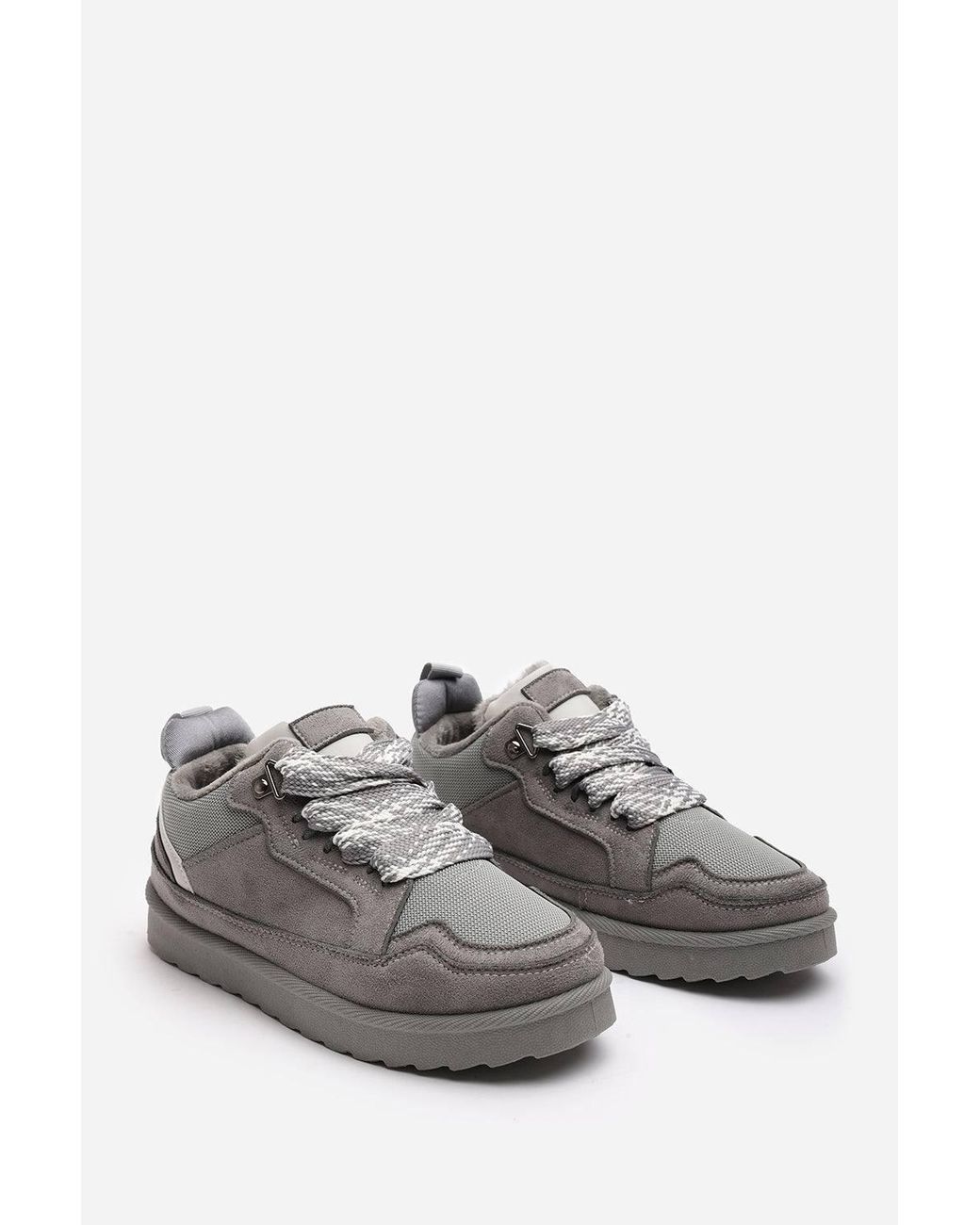 Where's That From Blue 'Mireya' Suede Low Top Trainer W/ Mesh Panel & Faux Fur Lining