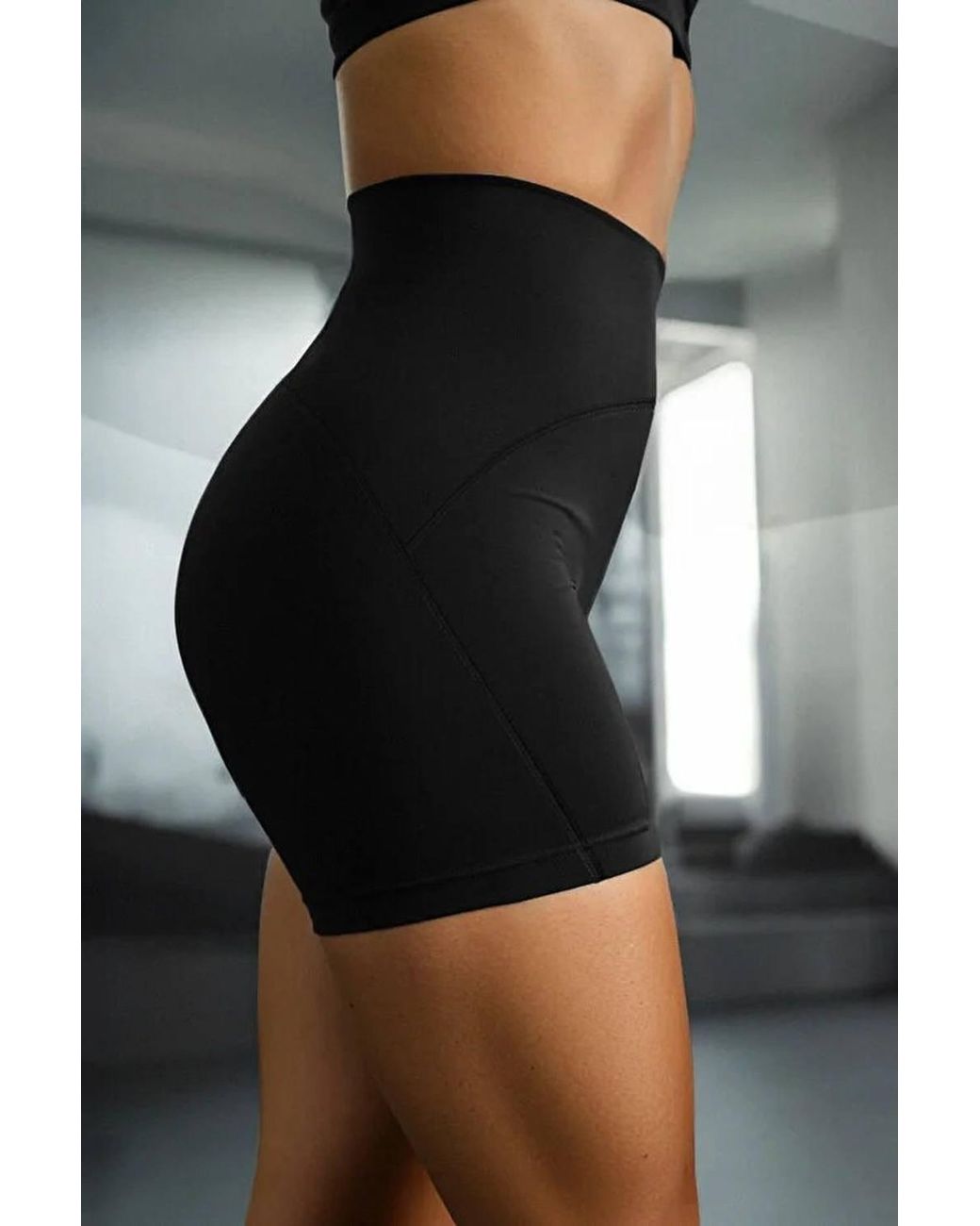 WOVCOR Black Knit High-Waist Sports Short Leggings