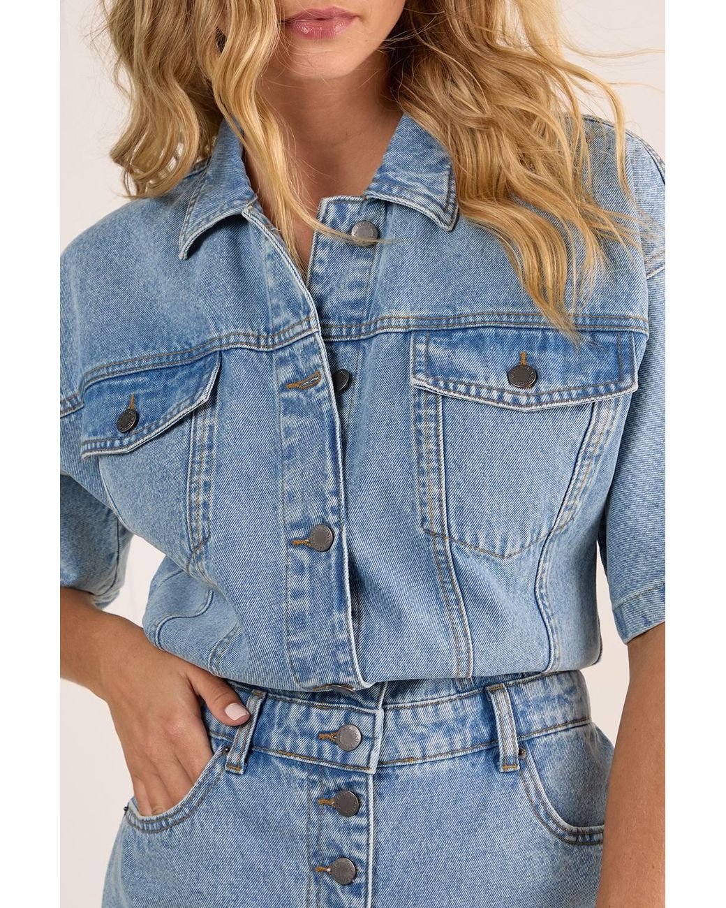 Nasty Gal Blue Denim Button Through Romper
