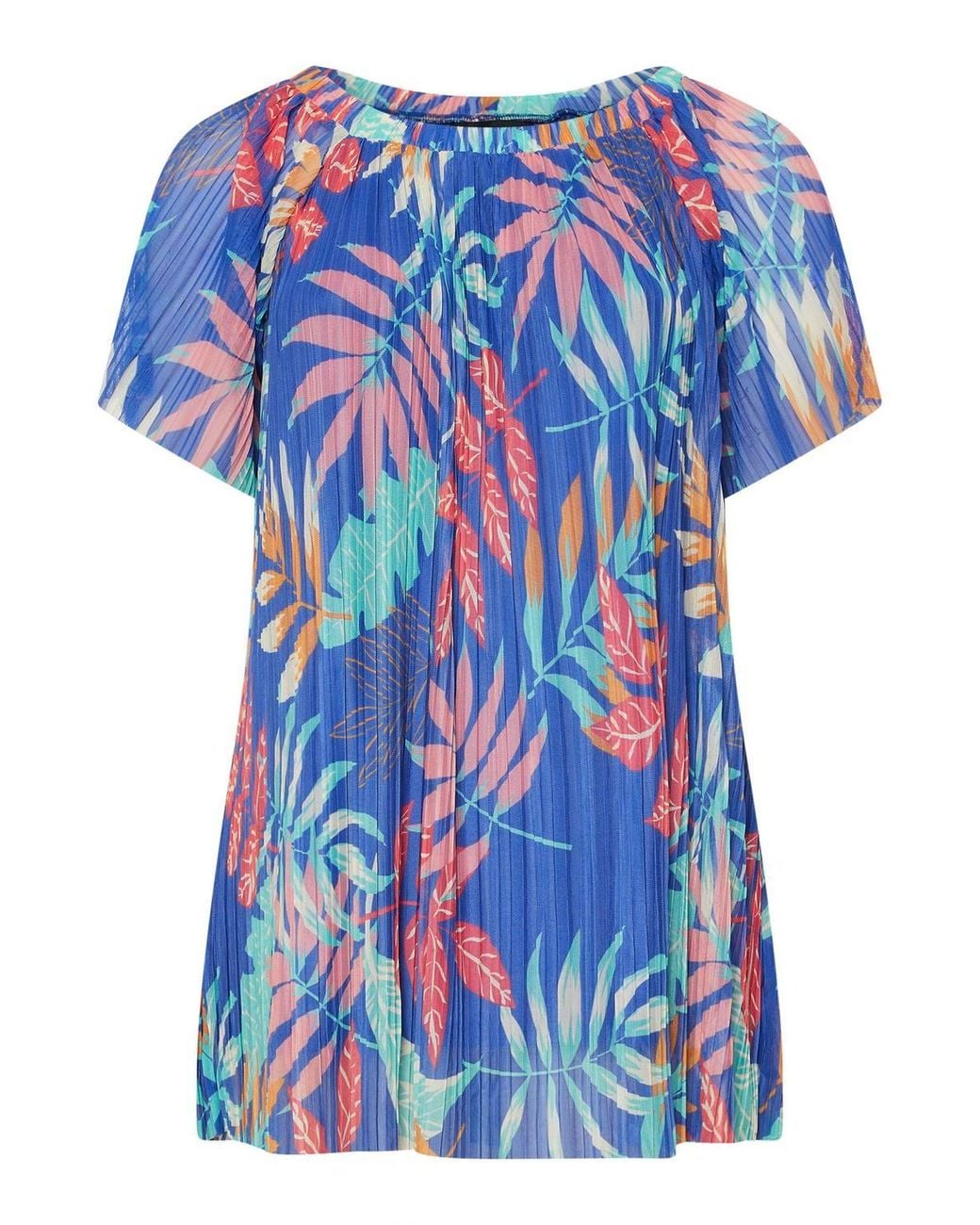 Yours Blue Printed Pleated Mesh Top