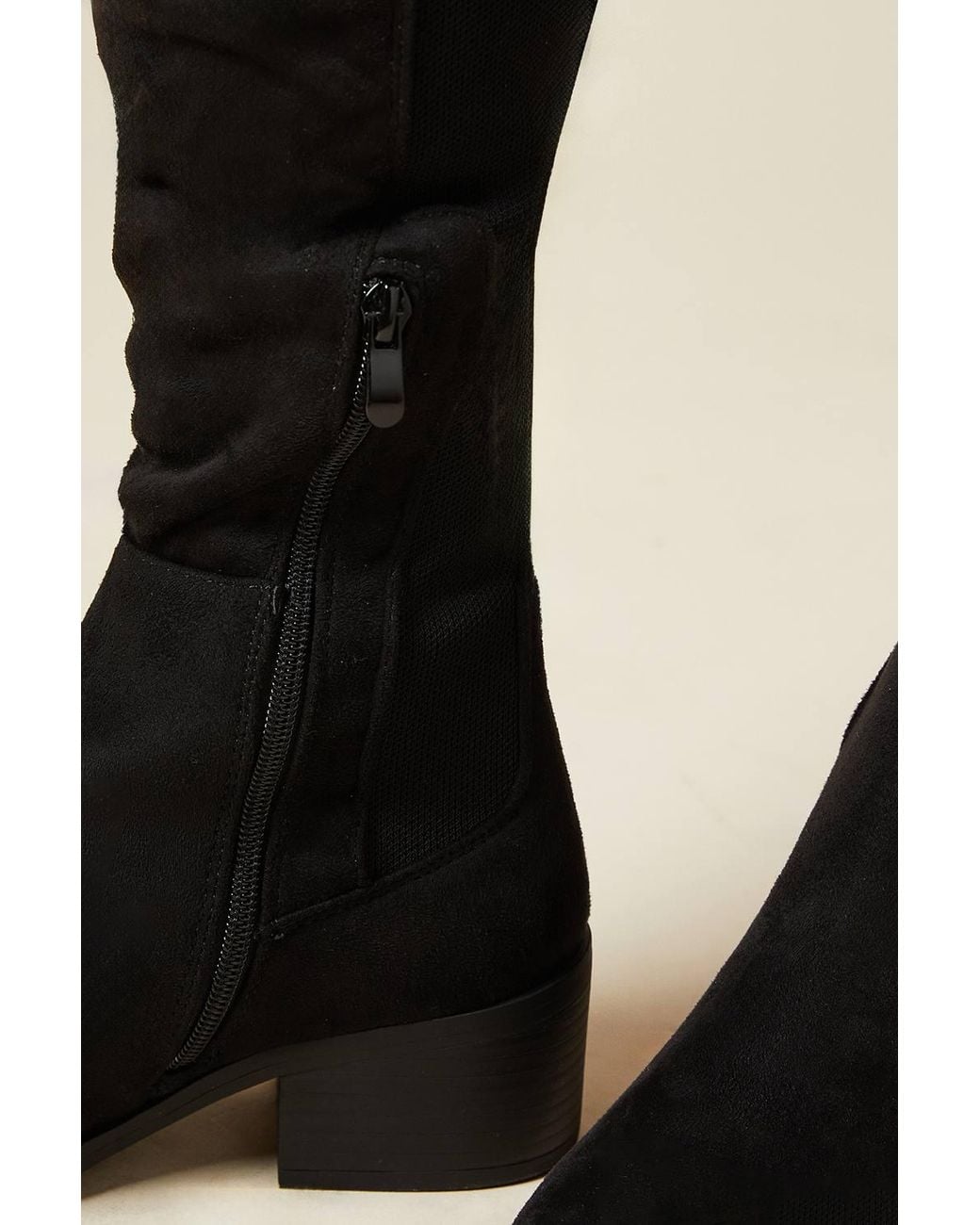 Wallis Black Wide Fit Hannah Stretch Back Almond Toe Low Heel Knee Boots