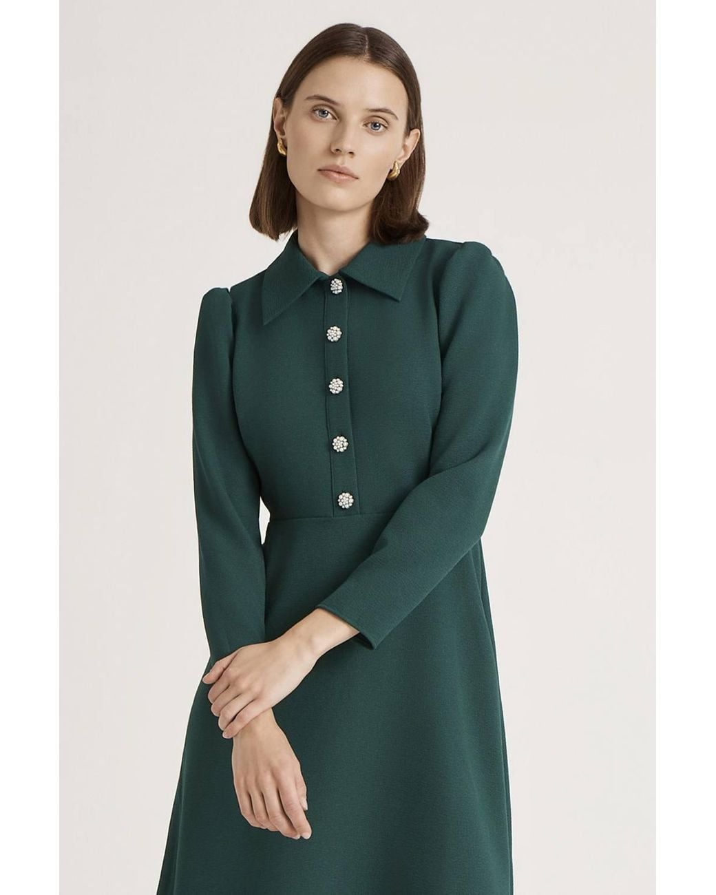 Finery London Green Petite Lucia Crepe Collared Midi Dress