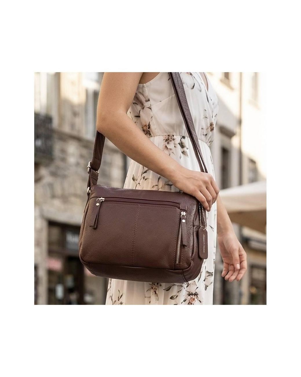 Pavers Brown Adjustable Multi-Pocket Handbag