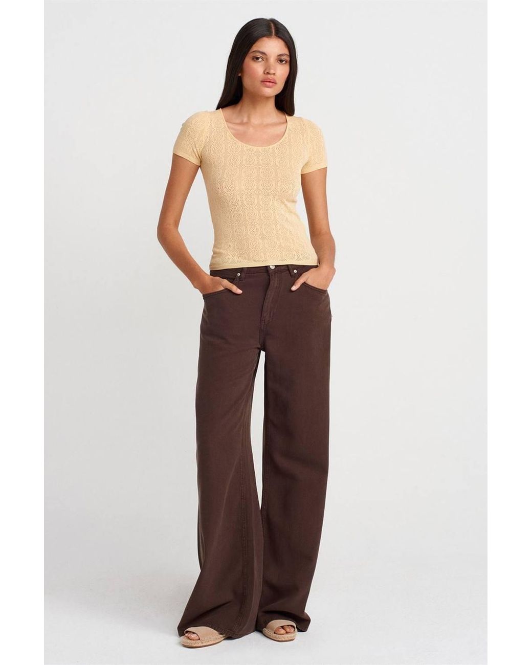 Dilvin Yellow Slim Fit Ribbed Textured Blouse