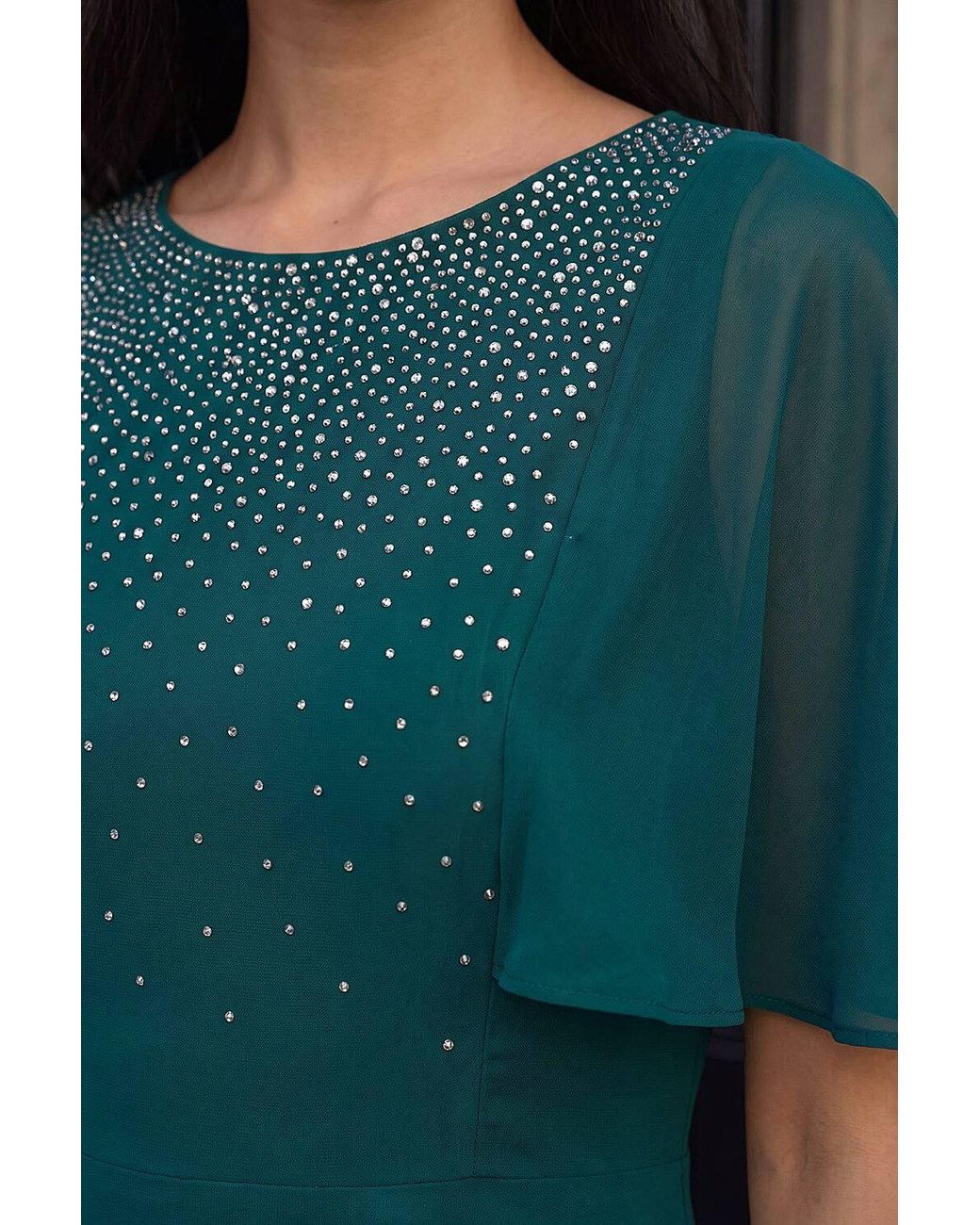 Roman Blue Petite Embellished Skater Dress