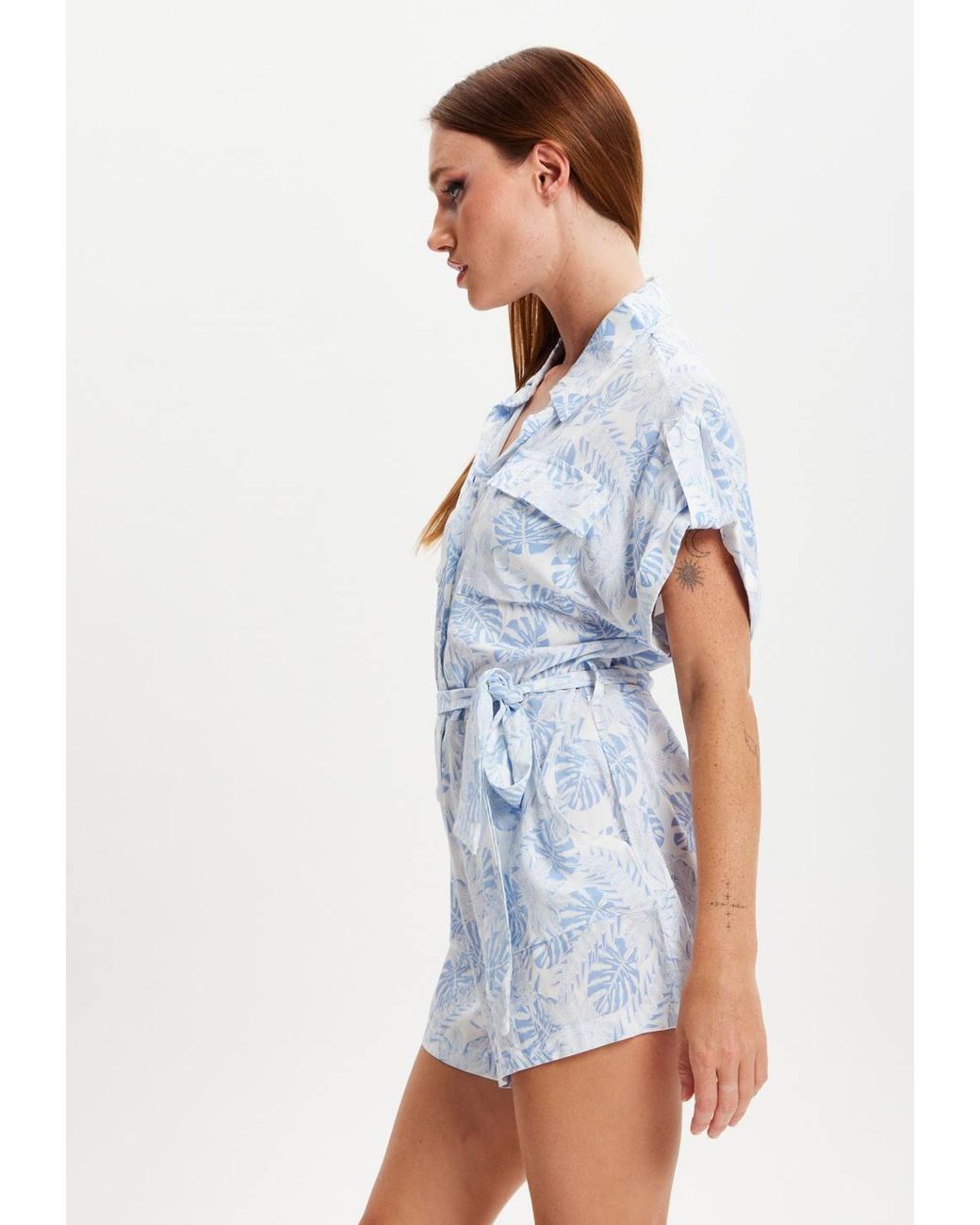 Liquorish White Leaf Printed Playsuit
