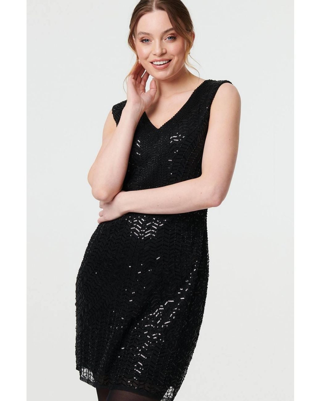 Izabel London Black Sequin Embellished Sleeveless Mini Dress