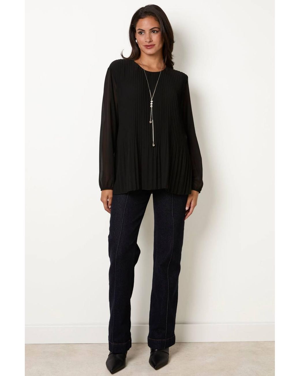 Blue Vanilla Black Long Sleeve Round Neck Blouse