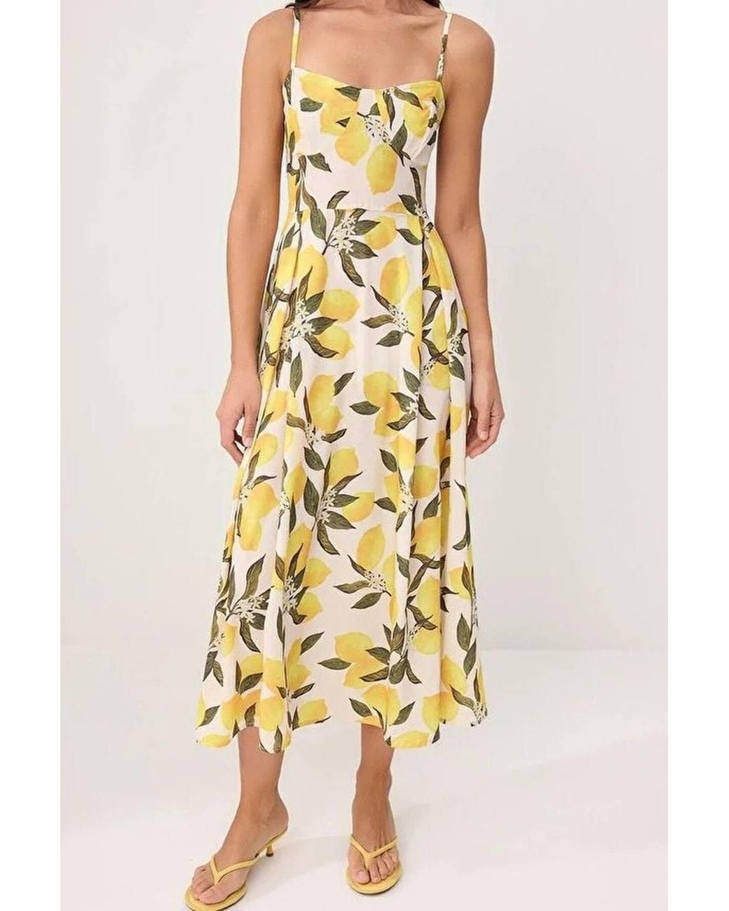 WOVCOR Metallic Lemon Print Strappy Midi Woven Dress
