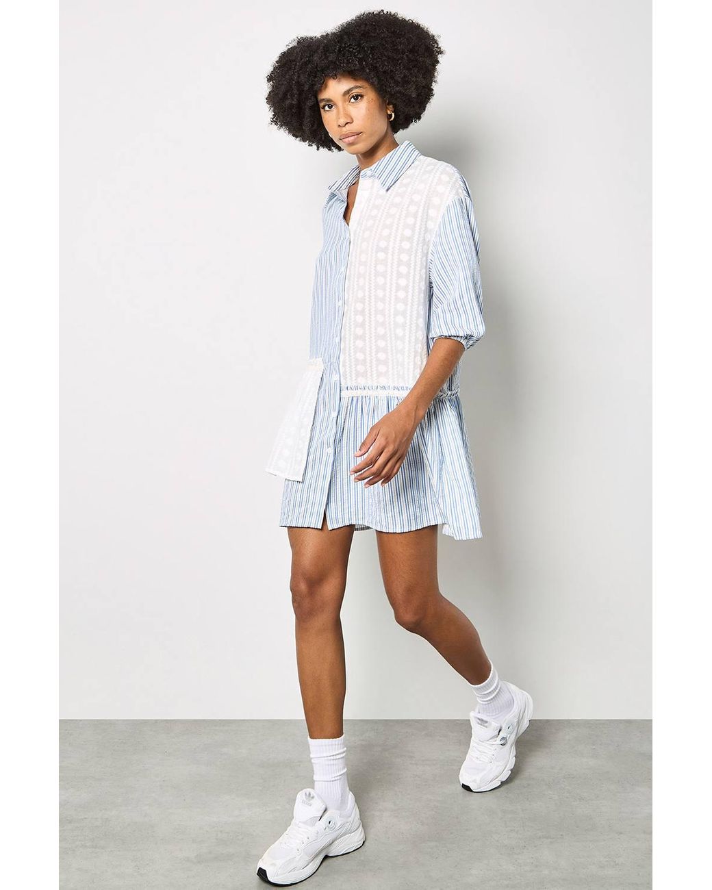 Apricot White Mix Stripe Shirt Mini Dress