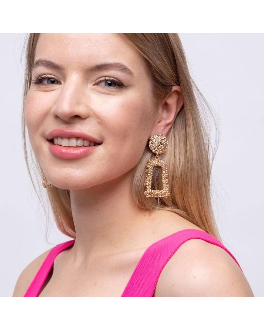 The Colourful Aura Natural Vintage Hollow Geometric Foil Square Long Drop Statement Earrings