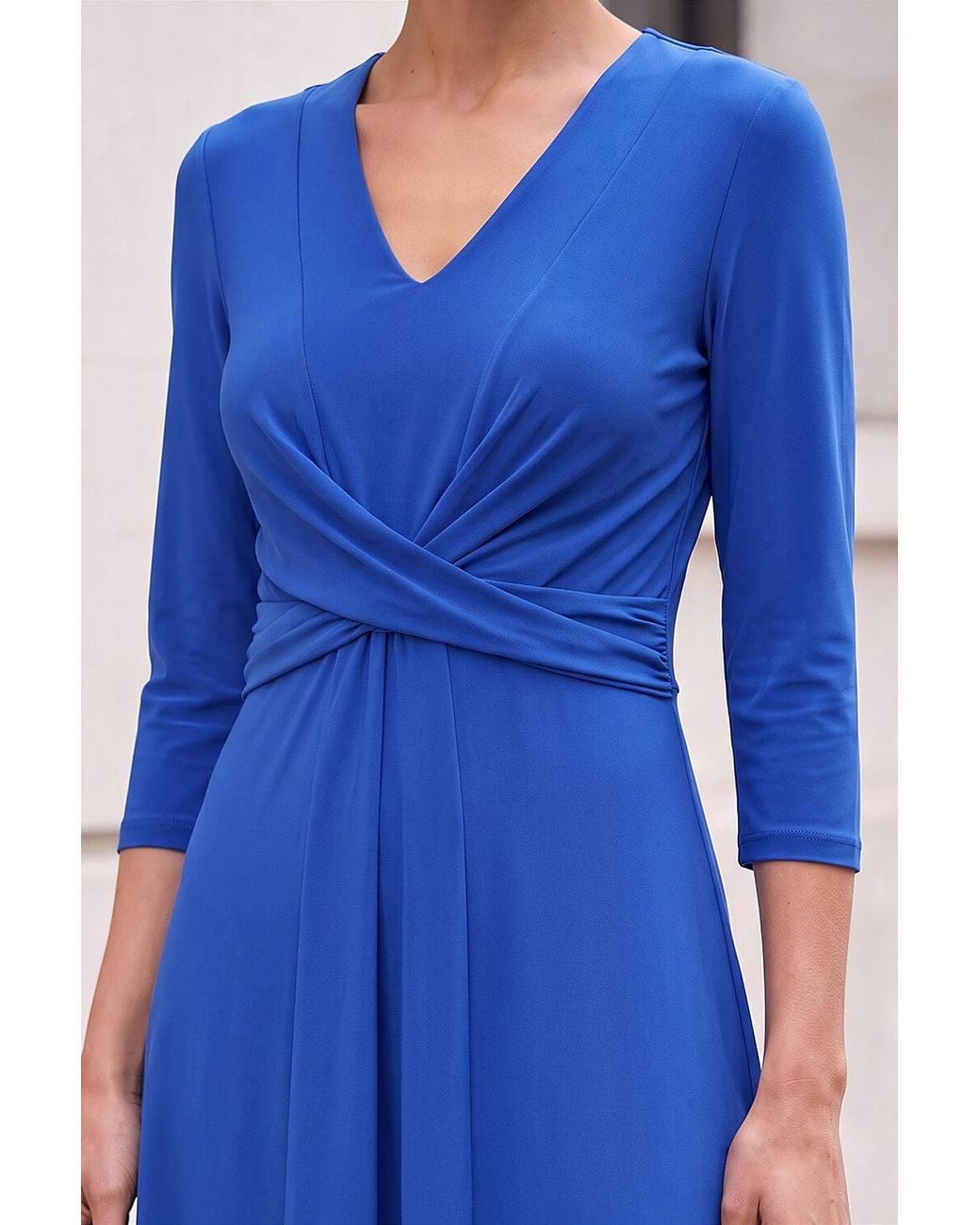 Roman Blue Stretch Crossover Midi Dress