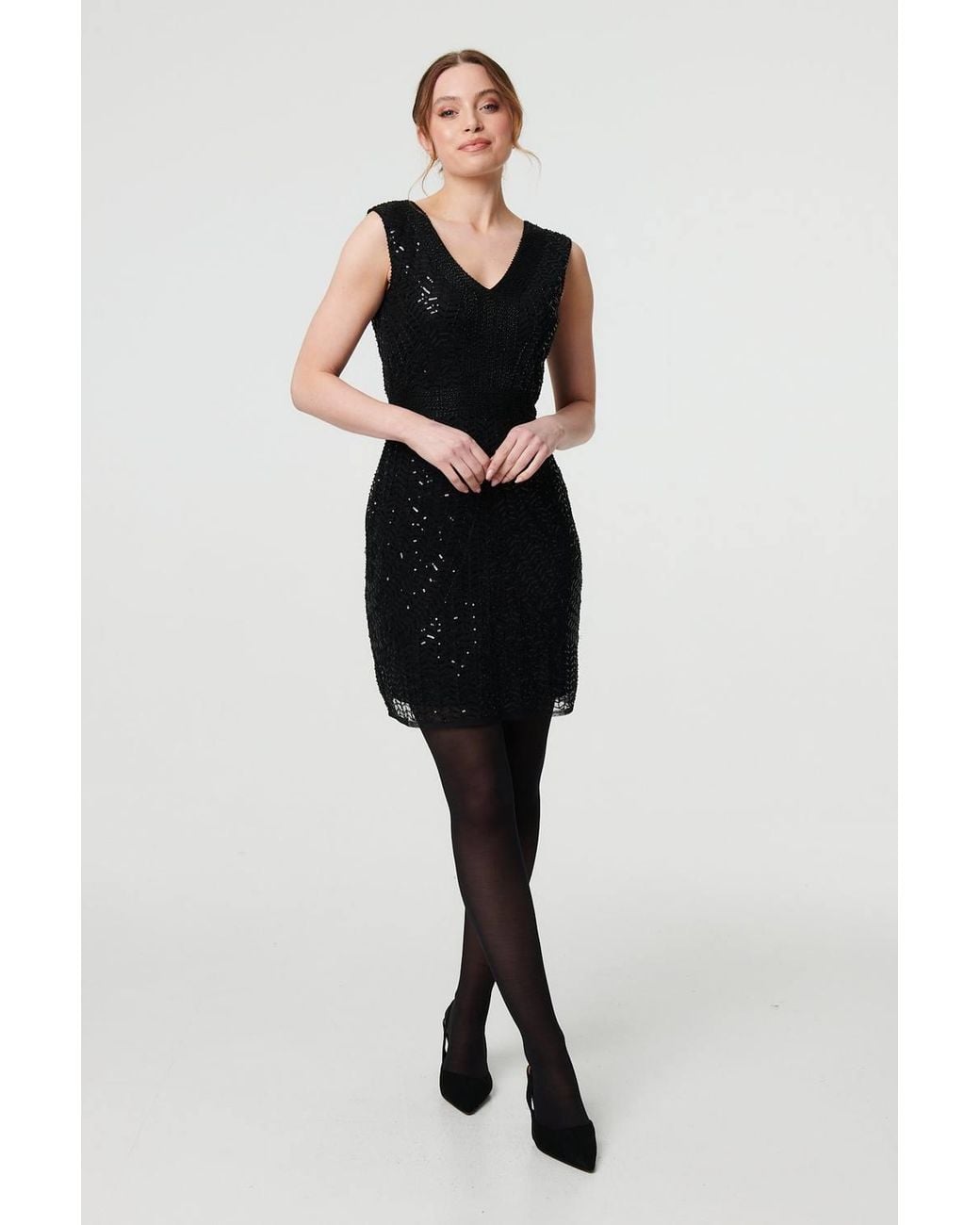 Izabel London Black Sequin Embellished Sleeveless Mini Dress
