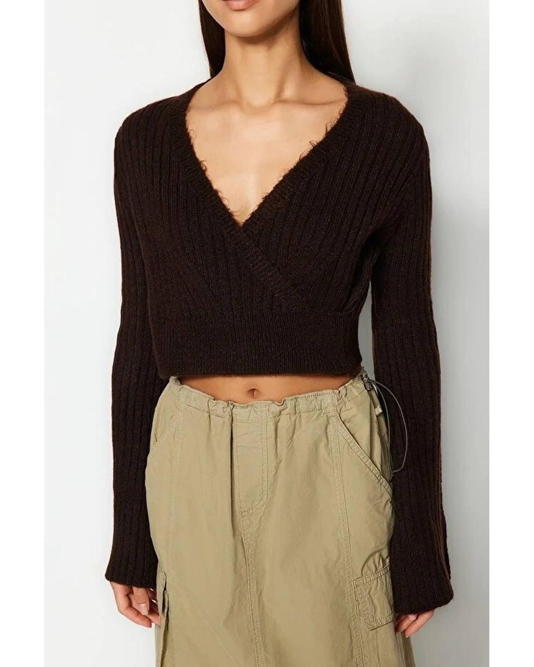WOVCOR Black Crop Soft Textured Double Breasted Knit Sweater