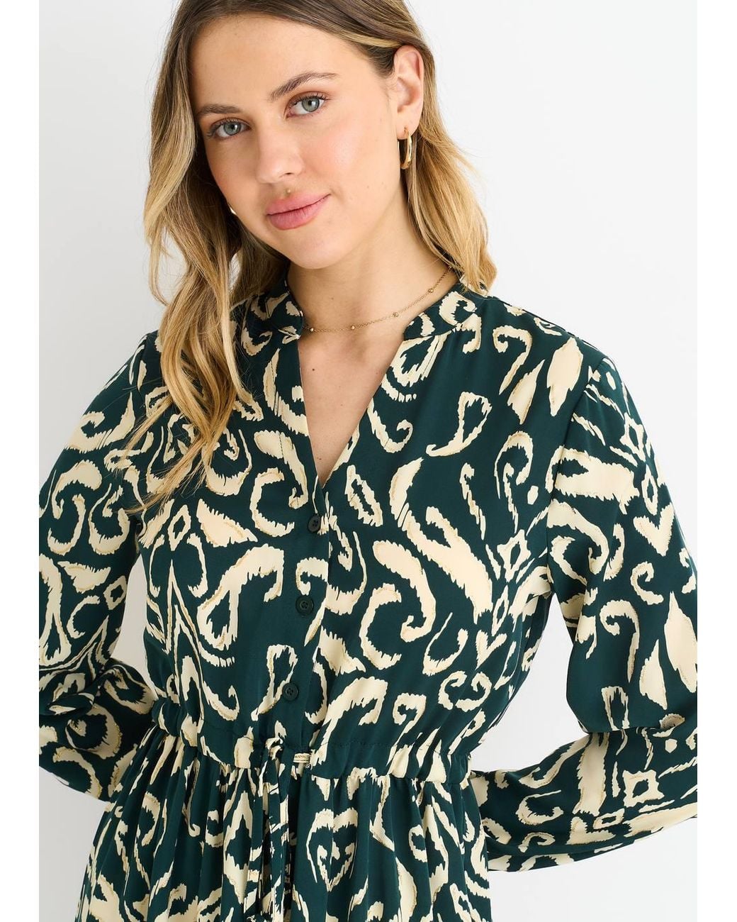 Gini London Green Ikat Print Tie Waist Maxi Dress