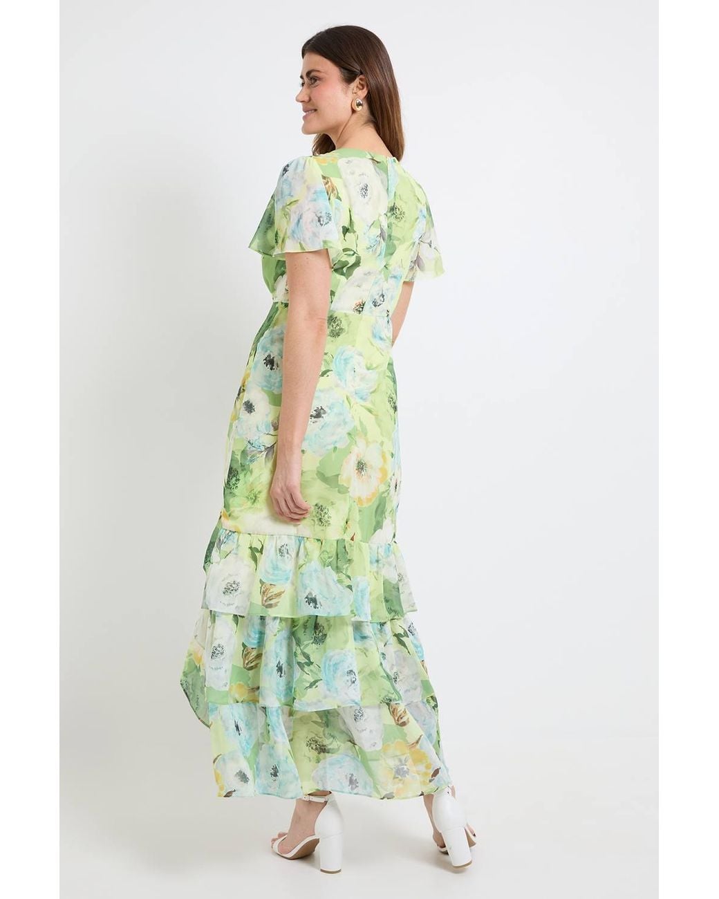 Wallis Green Floral Ruffle Hem Midi Dress