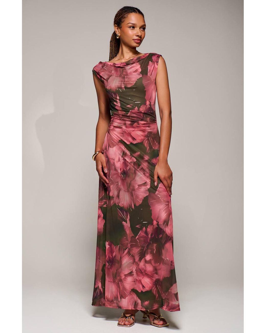 Jolie Moi Red Multiway Neckline Mesh Maxi Dress