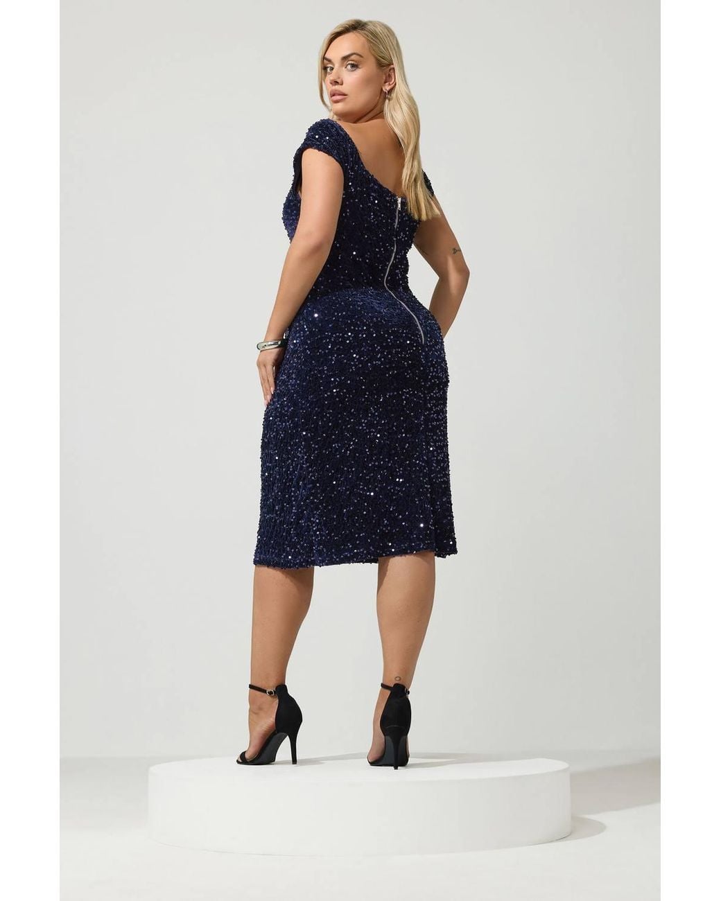 Yours Blue Sequin Velvet Dress