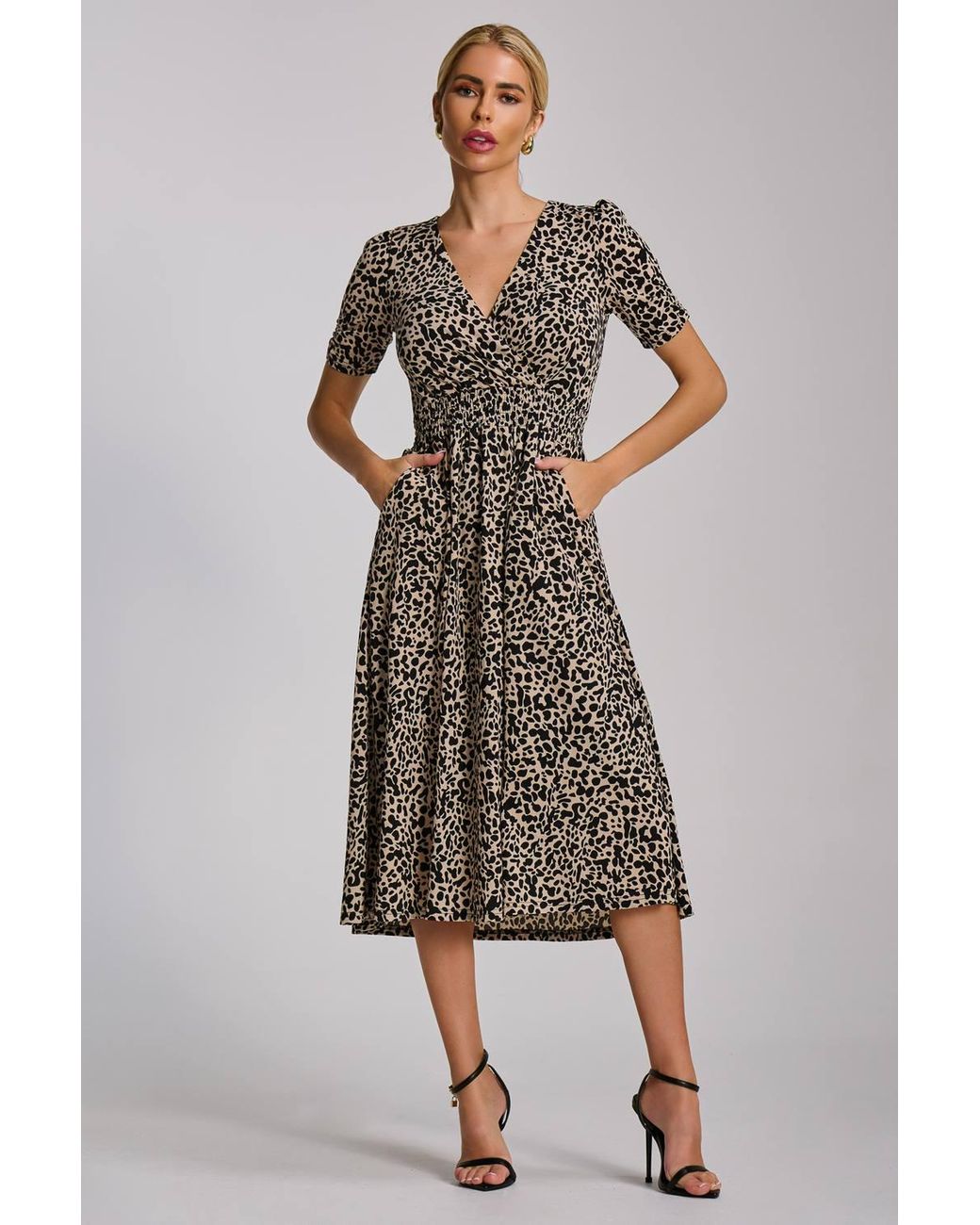 Jolie Moi Natural Short Sleeve Printed Jersey Midi Dress