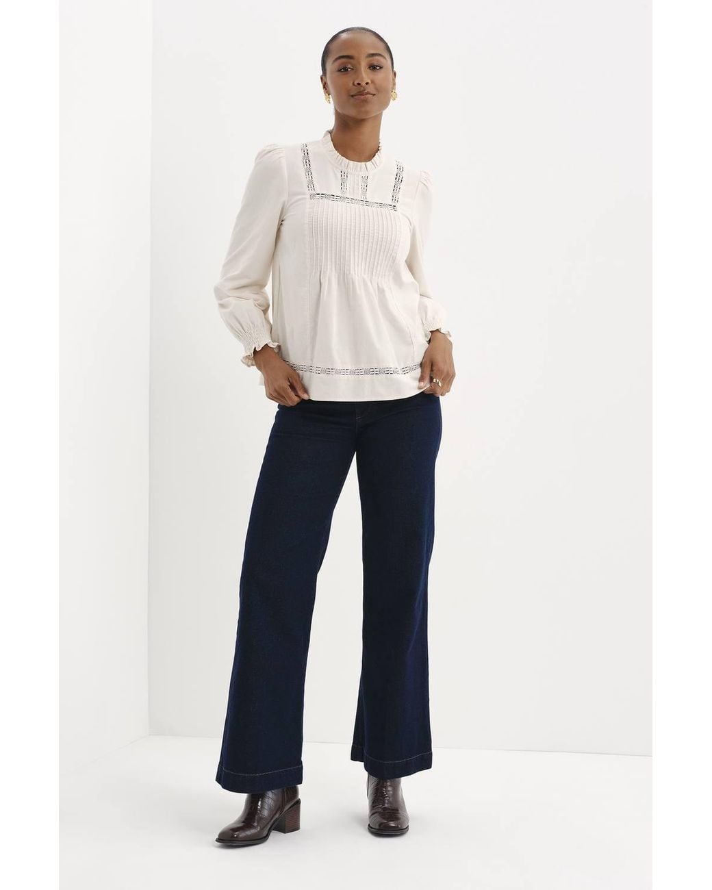 Finery London Natural Alicia Corduroy Long Sleeve Top