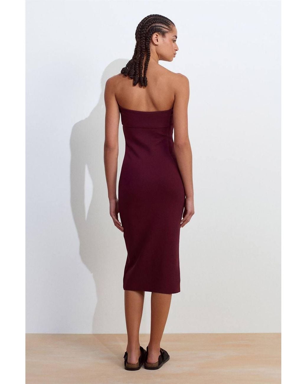 Dilvin Red Strapless Bodycon Midi Dress