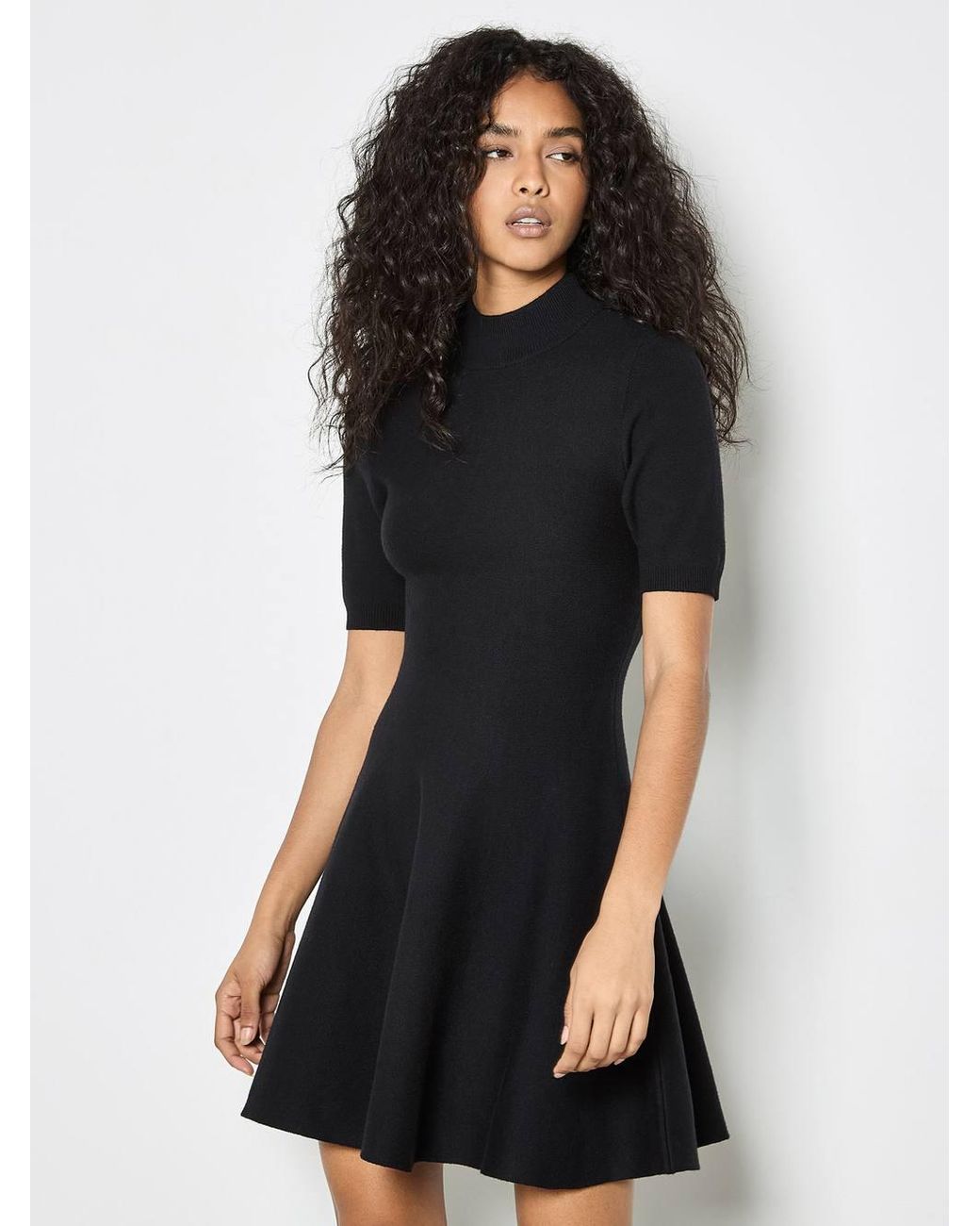 Apricot Black Fit & Flare Ribbed Knit Mini Dress
