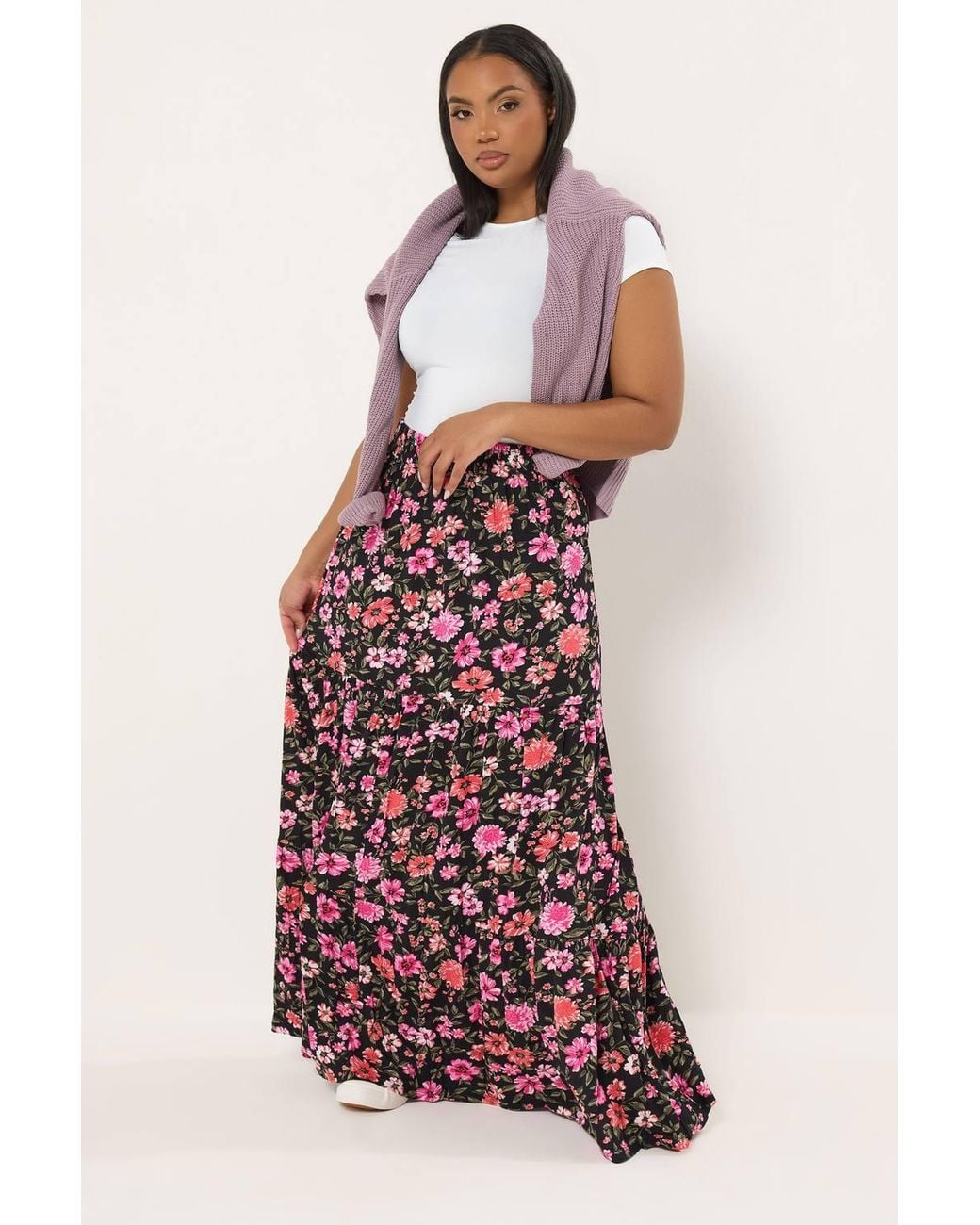 Yours Floral Tiered Maxi Skirt