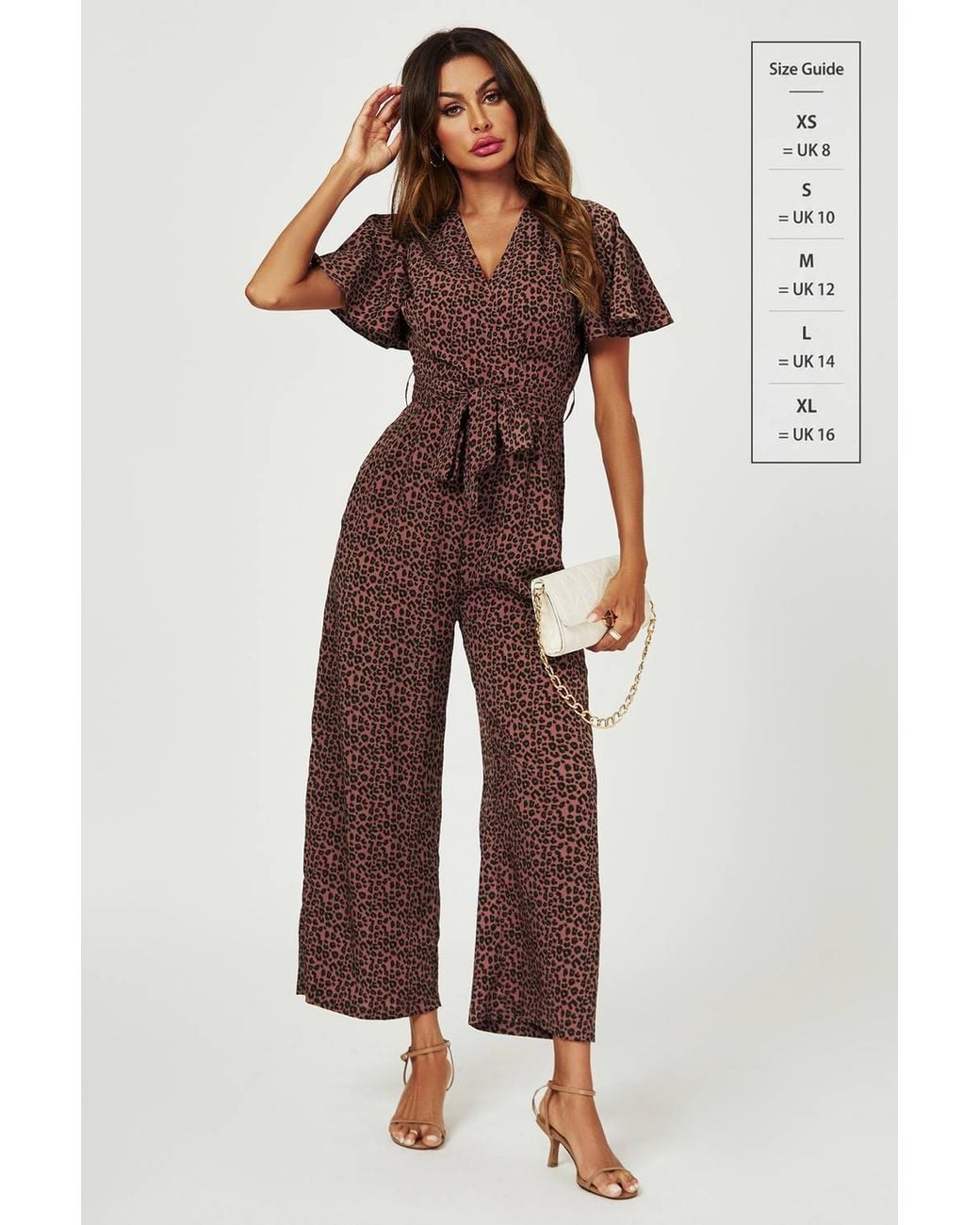 FS Collection Brown Leopard Print Wrap Top Jumpsuit