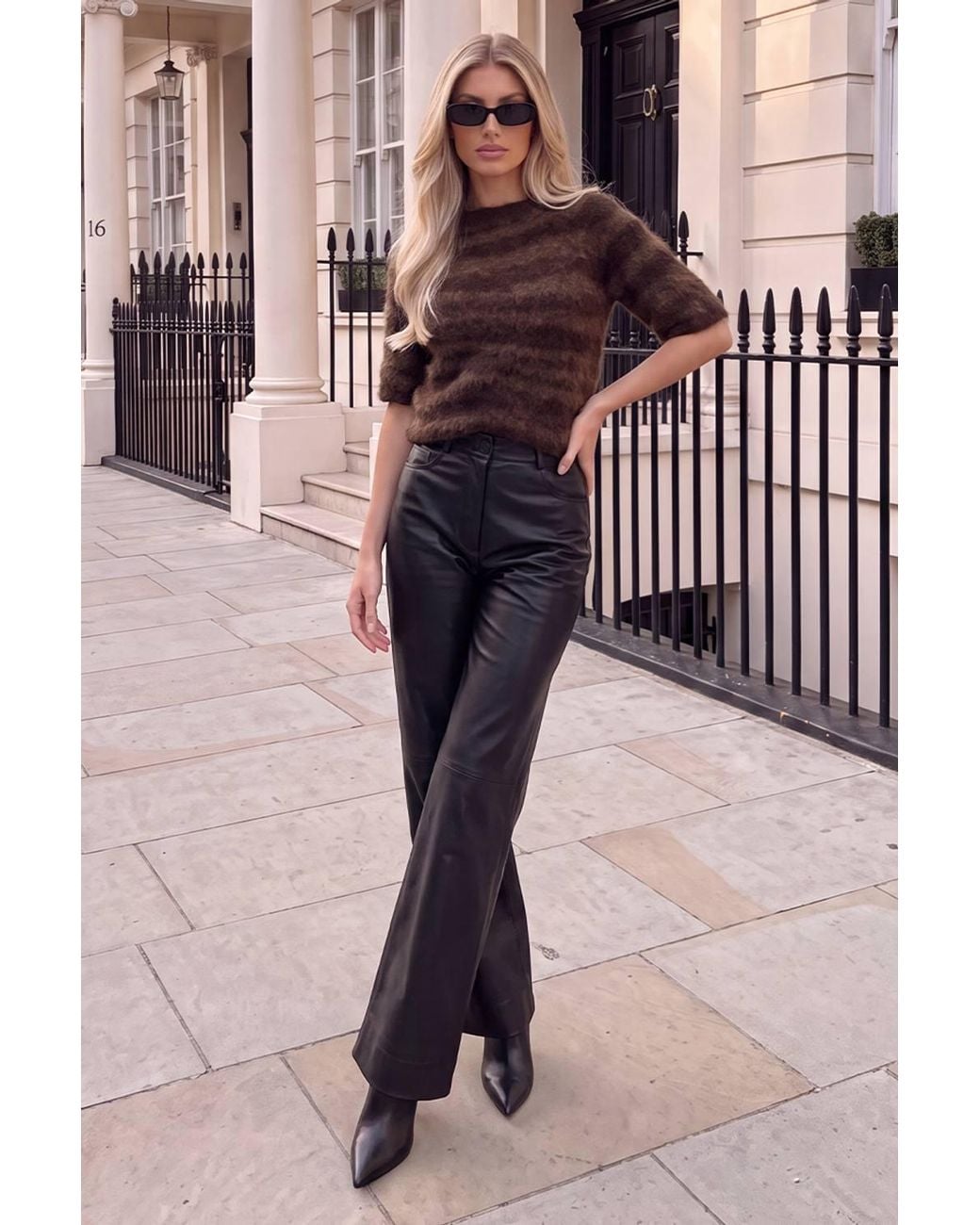 AX Paris Brown Animal Print Brushed Knit Short Sleeve Jumper