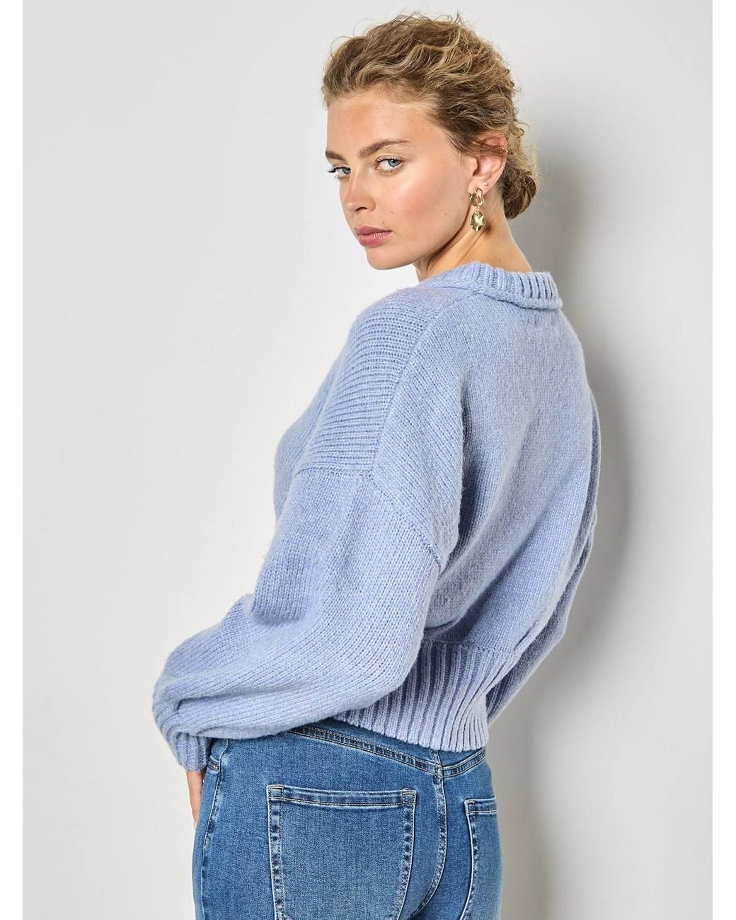 Apricot Blue Pleat Detail Crop Jumper