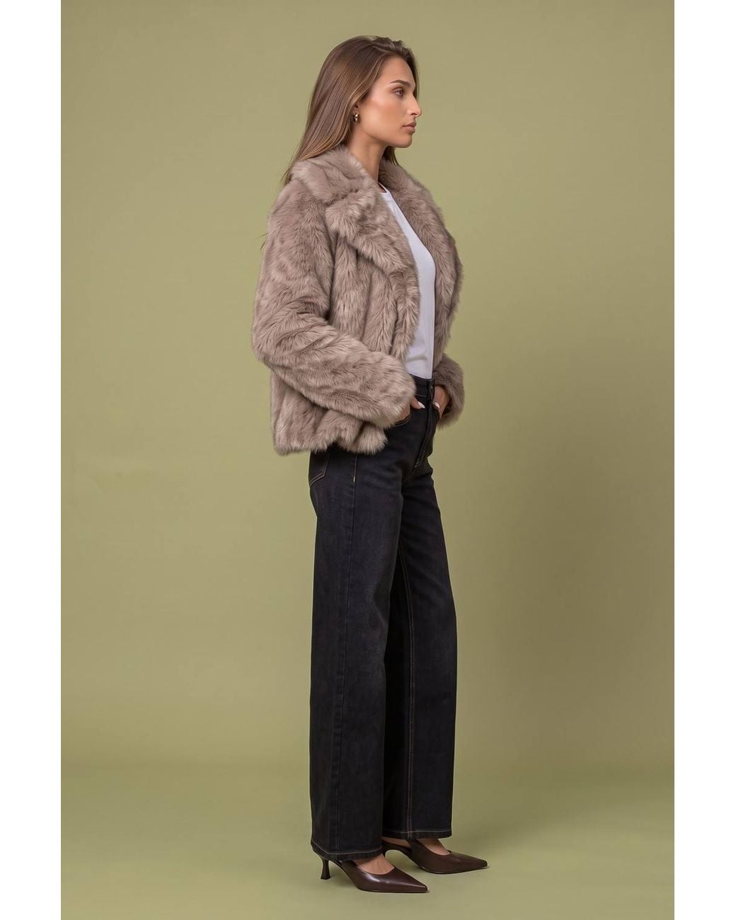 Urban Bliss Green Tipped Faux Fur Jacket