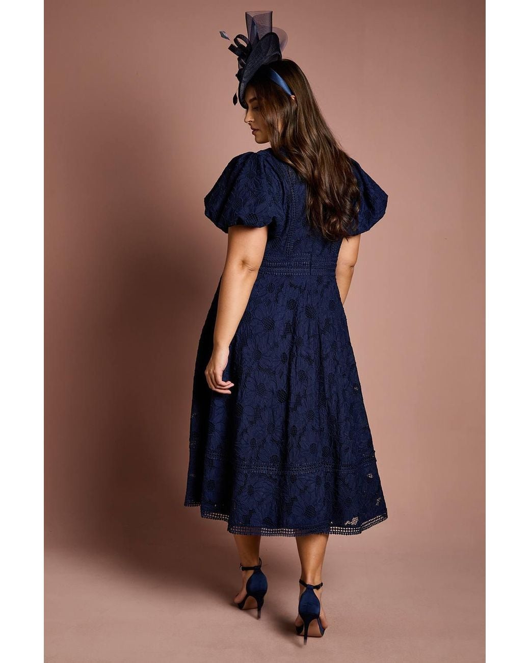 Coast Blue Plus Lace Midi Dress W/ Puff Sleeve