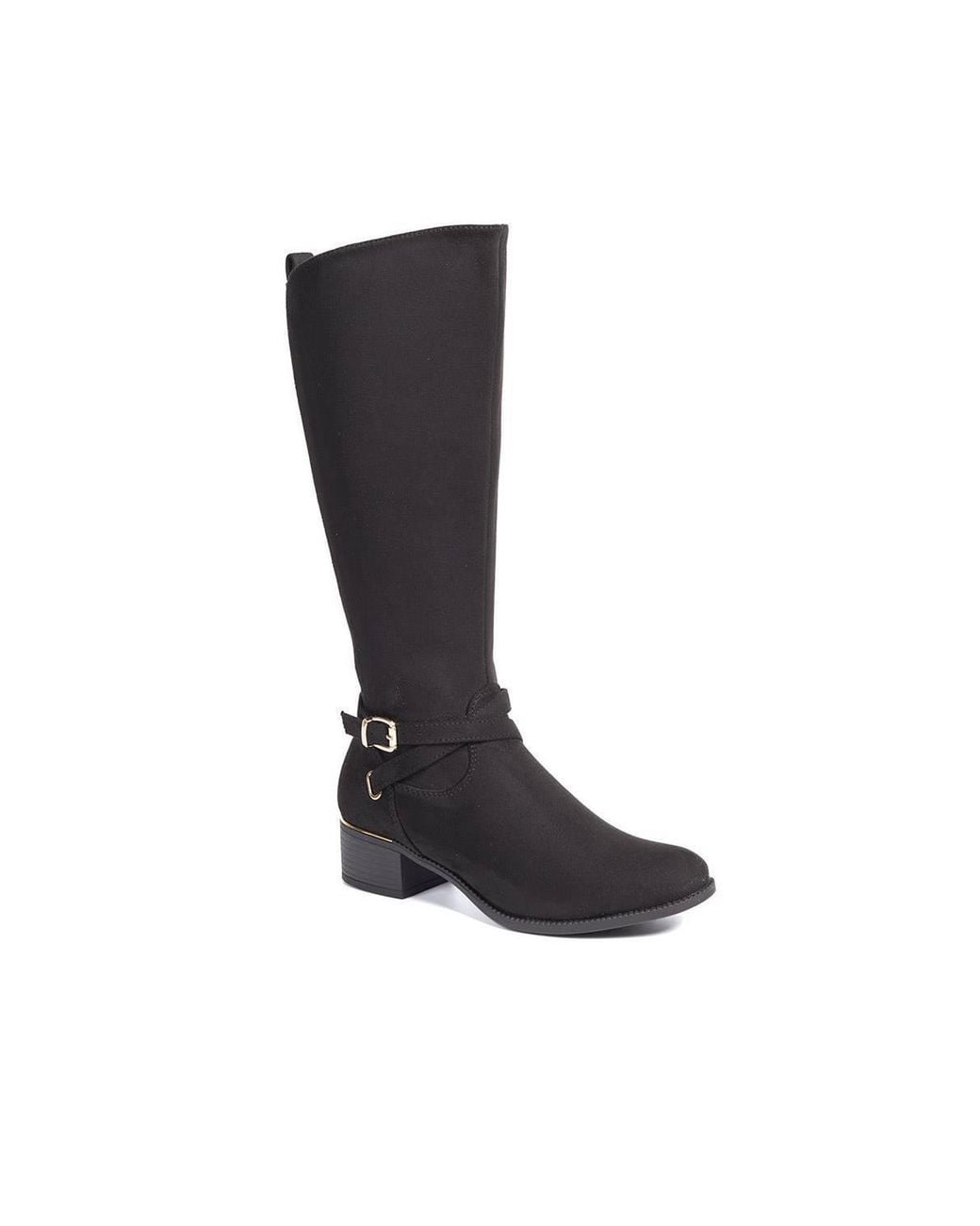 Pavers Black Stretch Back Buckle Detail Long Boots