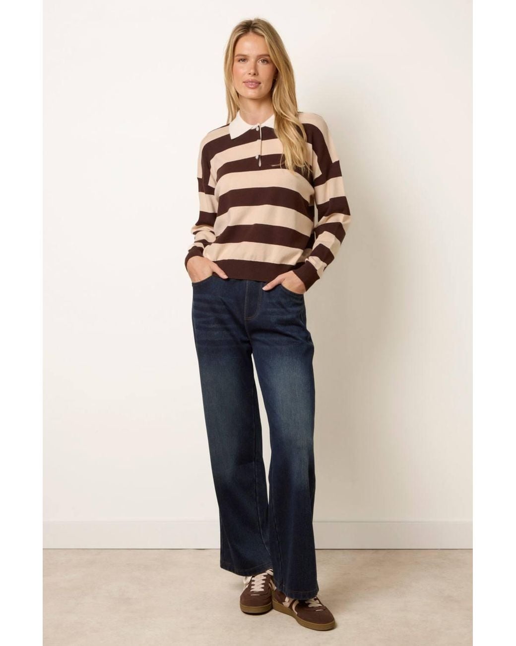 Blue Vanilla Blue Long Sleeve Button Up Collar Jumper