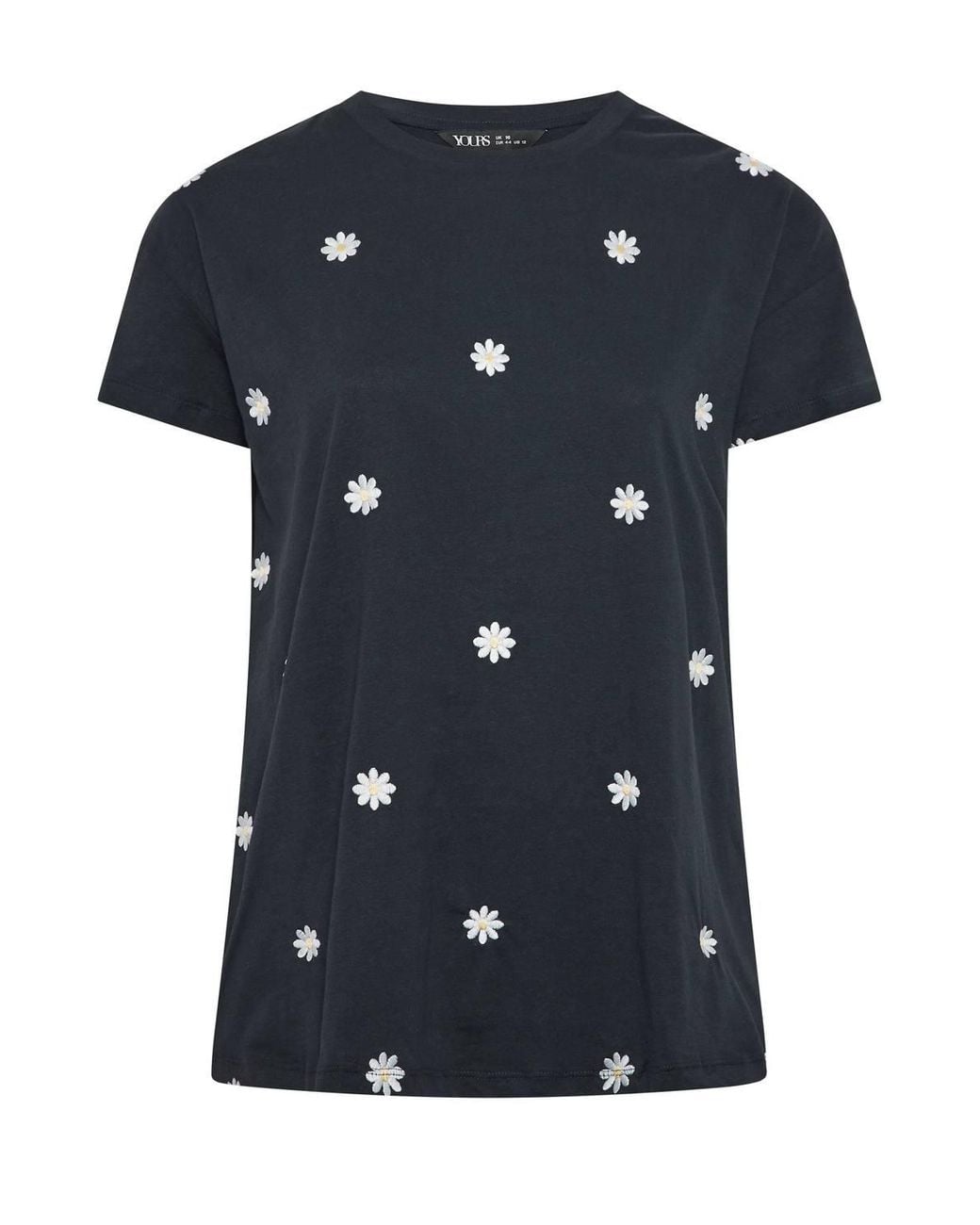 Yours Blue Embroidered Daisy T-Shirt