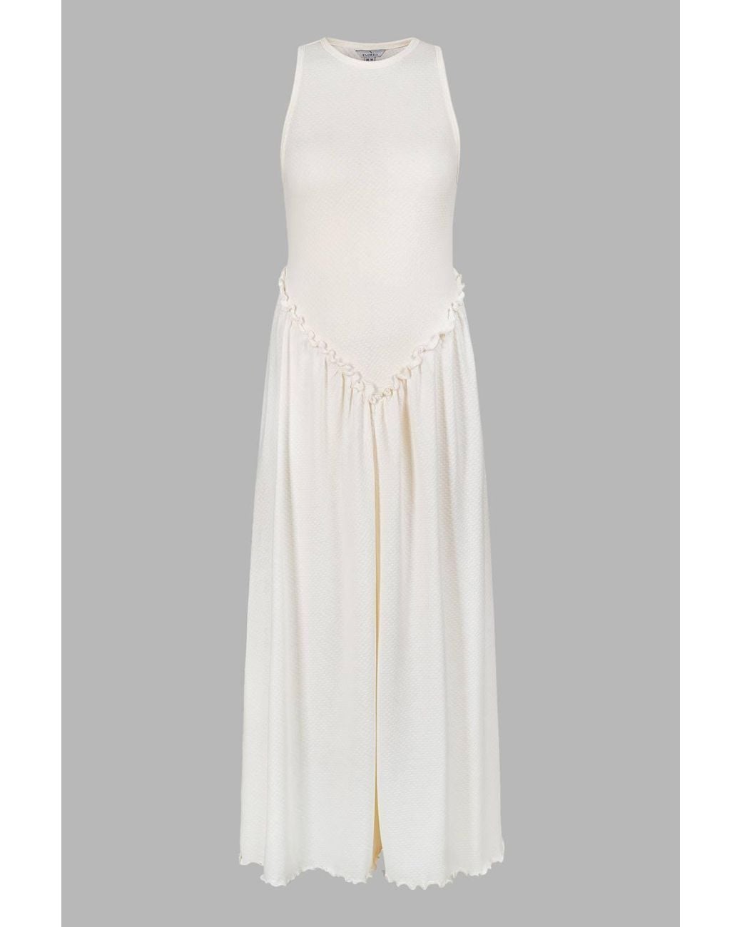 Enorsia Green Frill Detail Sleeveless Jersey Maxi Dress