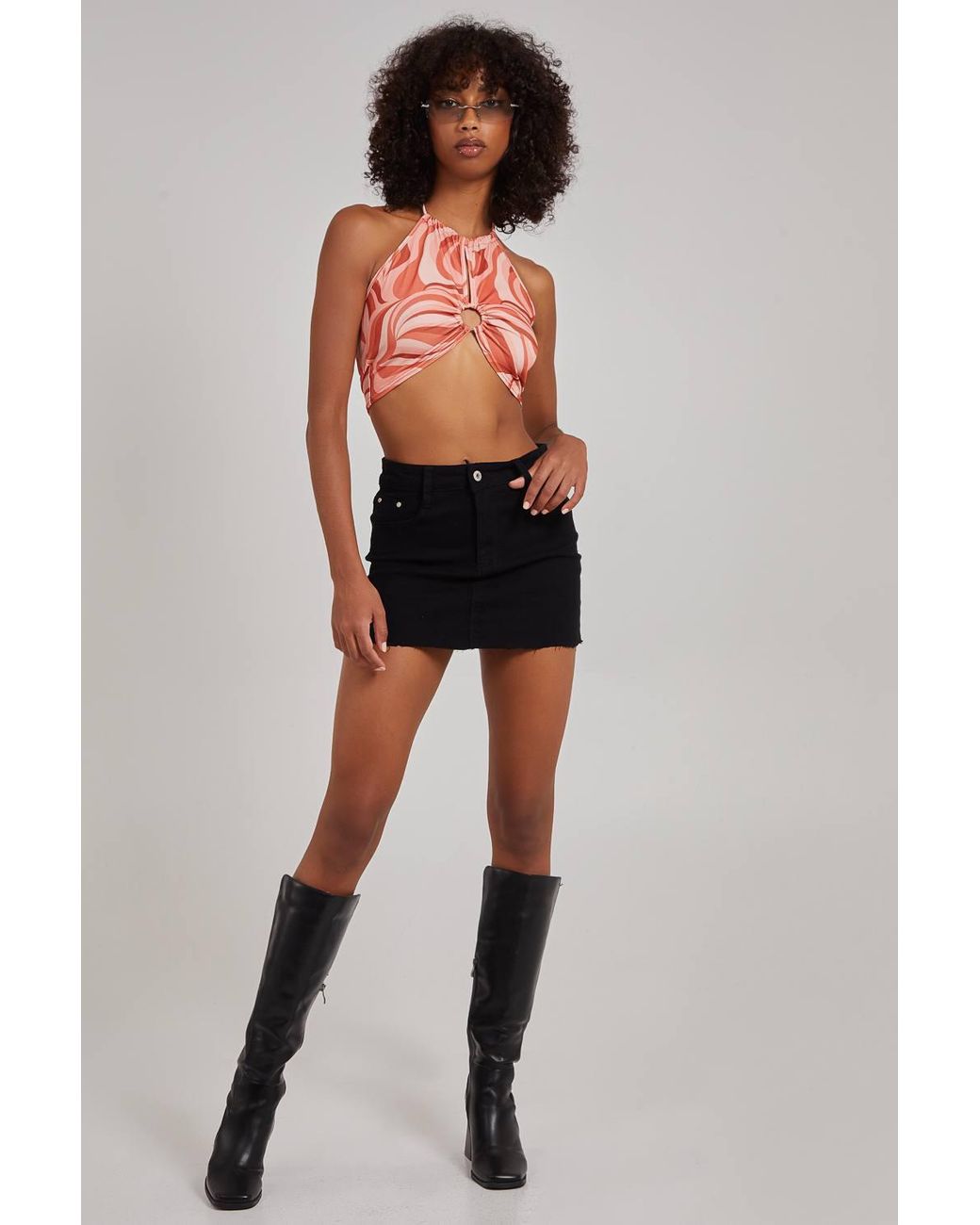 Pink Vanilla Red Swirl Print Halterneck Top