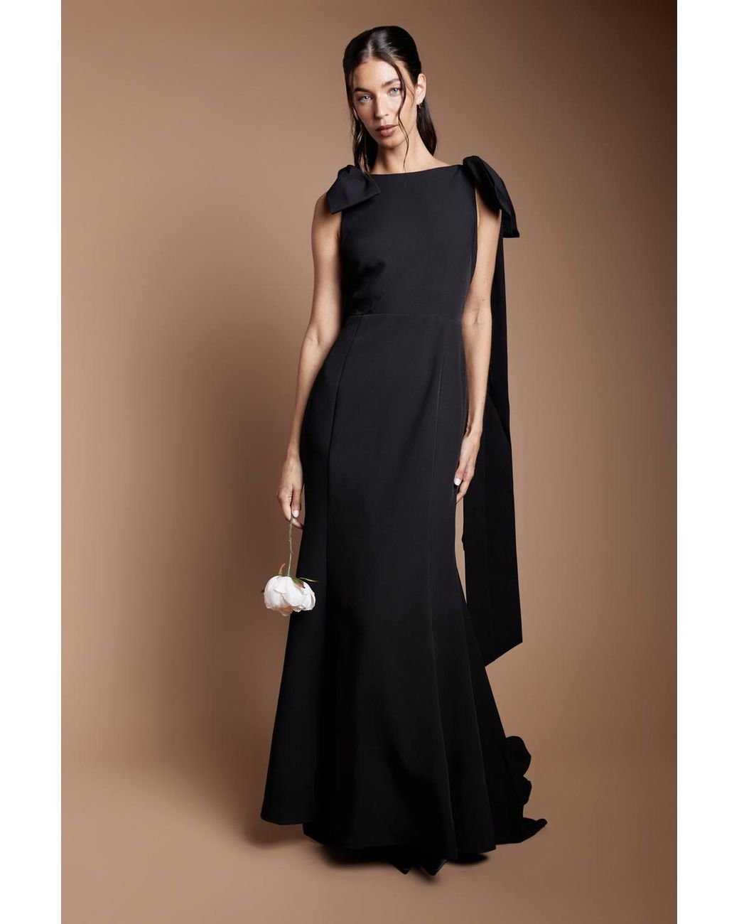 Coast Black Bow Detail Button Back Column Maxi Bridesmaid Dress