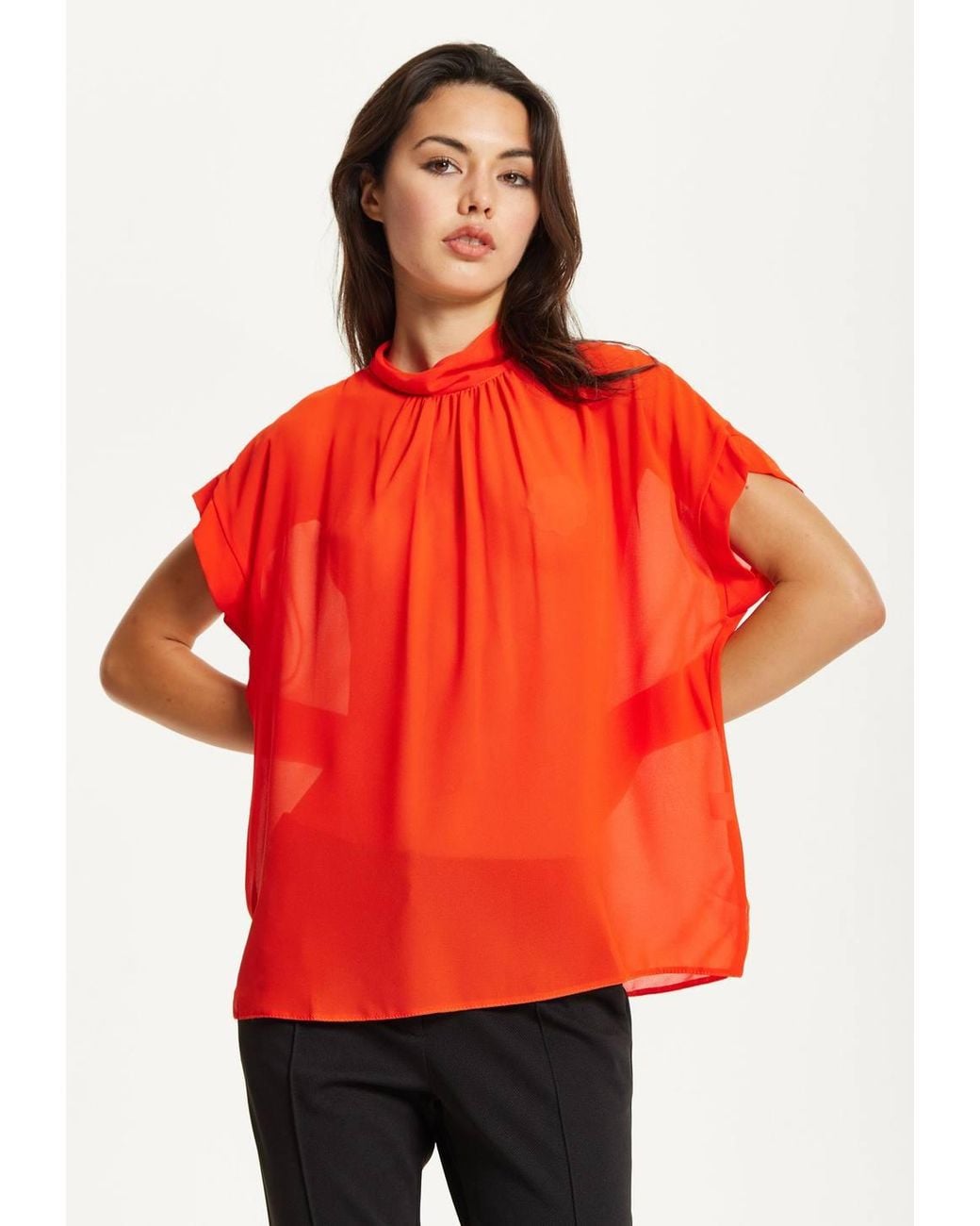 Liquorish Red High Neck Tie Back Top
