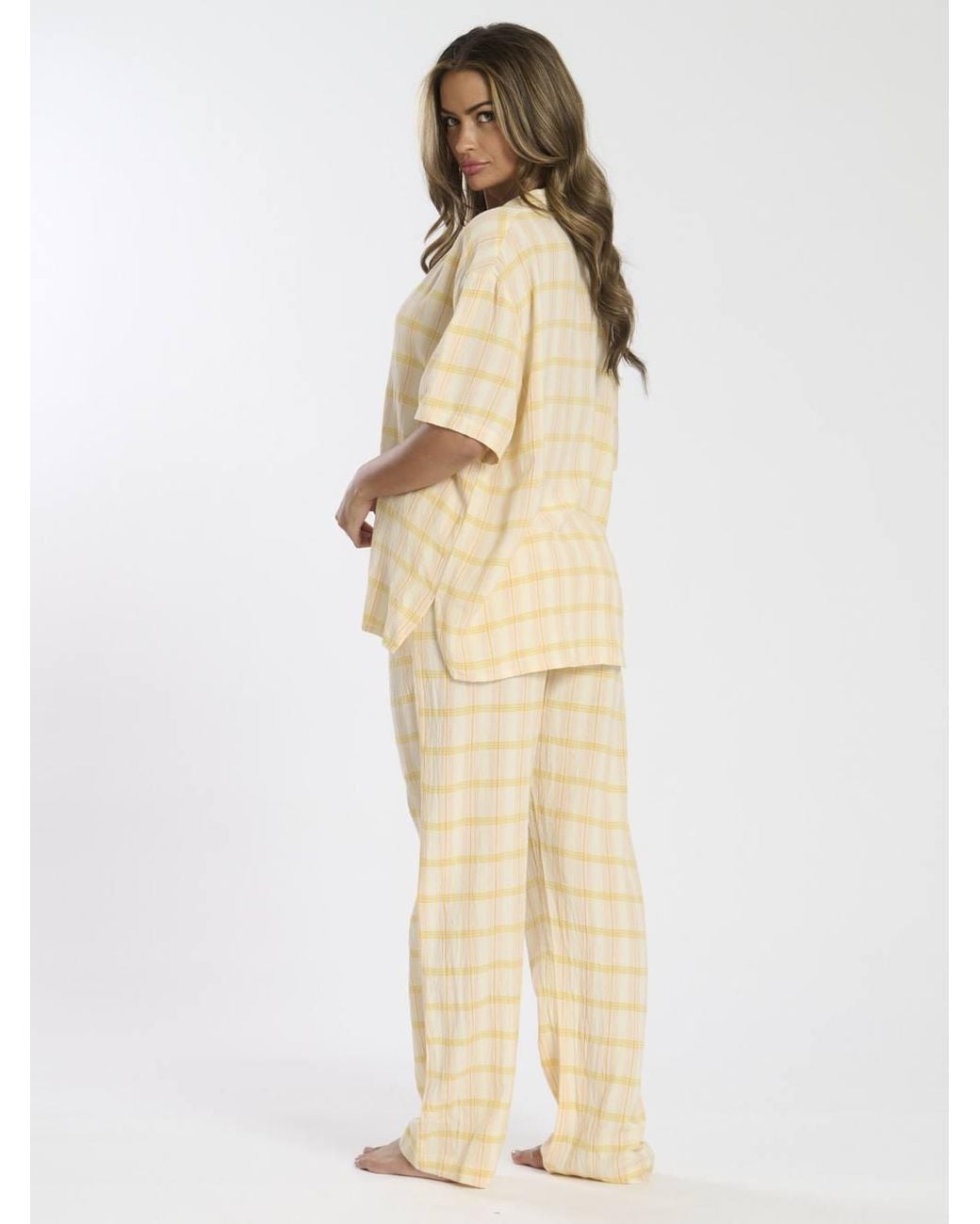 Loungeable Natural Woven Traditional Short Sleeved Trouser Set
