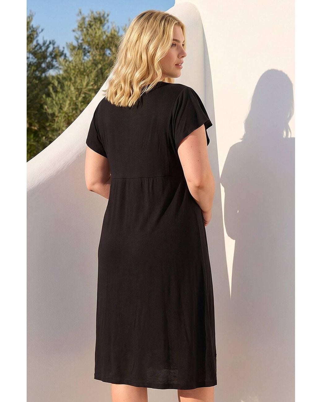 Roman Black Curve Lace V-Neck Midi Dress