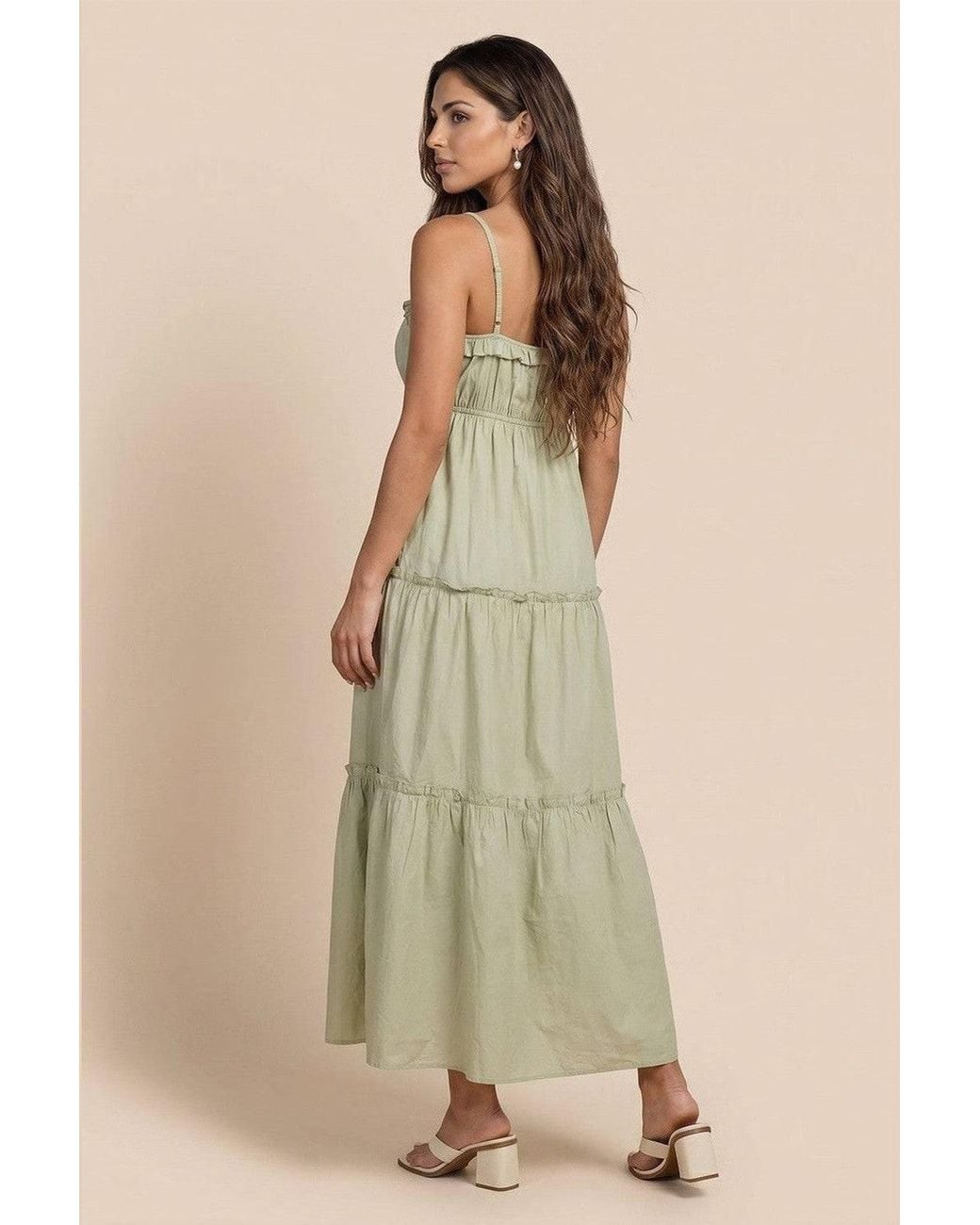 Urban Bliss Natural Ruched Tiered Maxi Dress