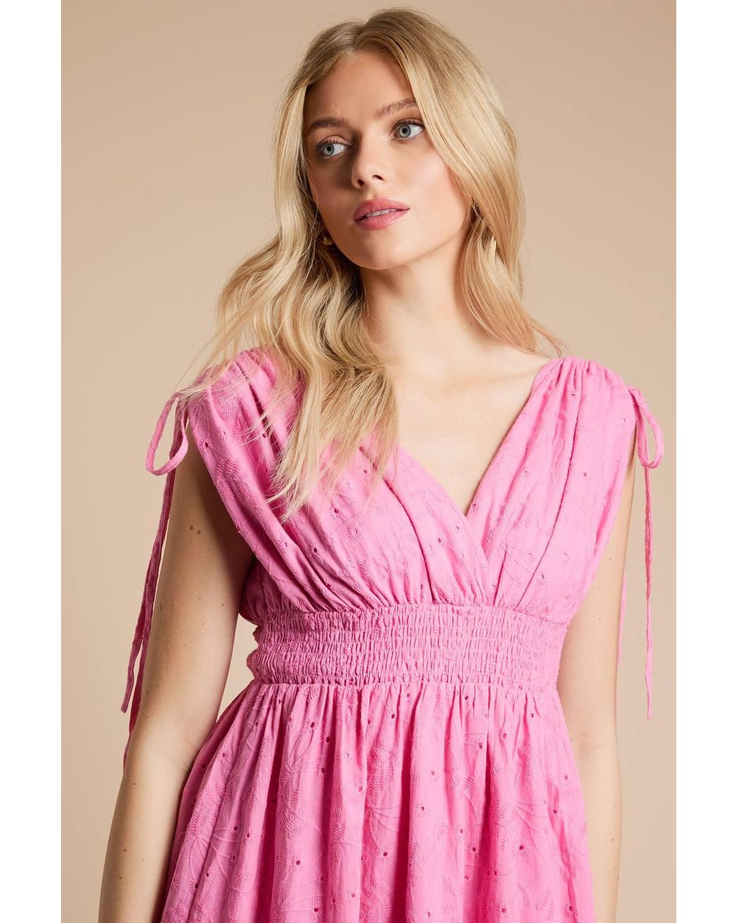 Dorothy Perkins Pink Drawstring Shirred Bodice Midi Dress