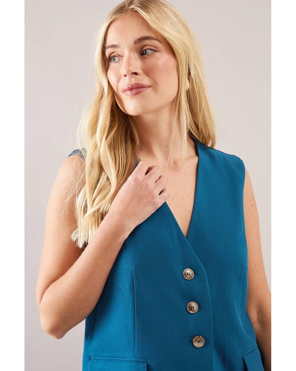 Wallis Blue Petite Three Button Pocket Detail Waistcoat